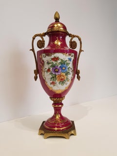 French  Vases in Sèvres Porcelain pink and gold with floral decoration 1890s