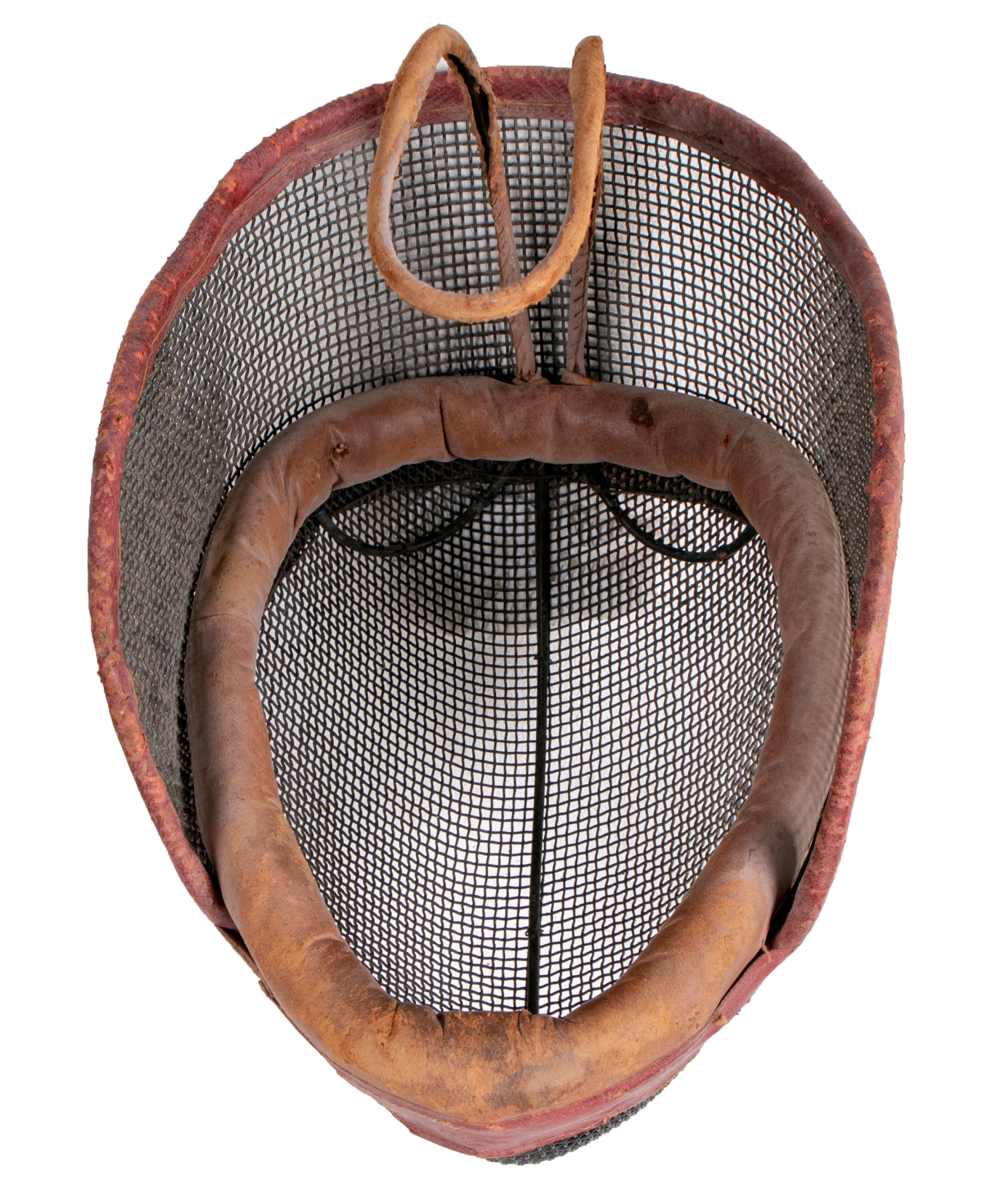 19th Century Pair of Antique Iron and Leather Fencing Mesh Mask In Excellent Condition In Marbella, ES