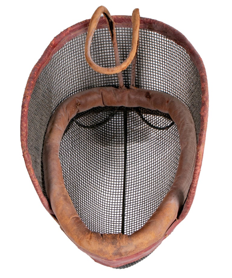 19th Century Pair of Antique Iron and Leather Fencing Mesh Mask at 1stDibs
