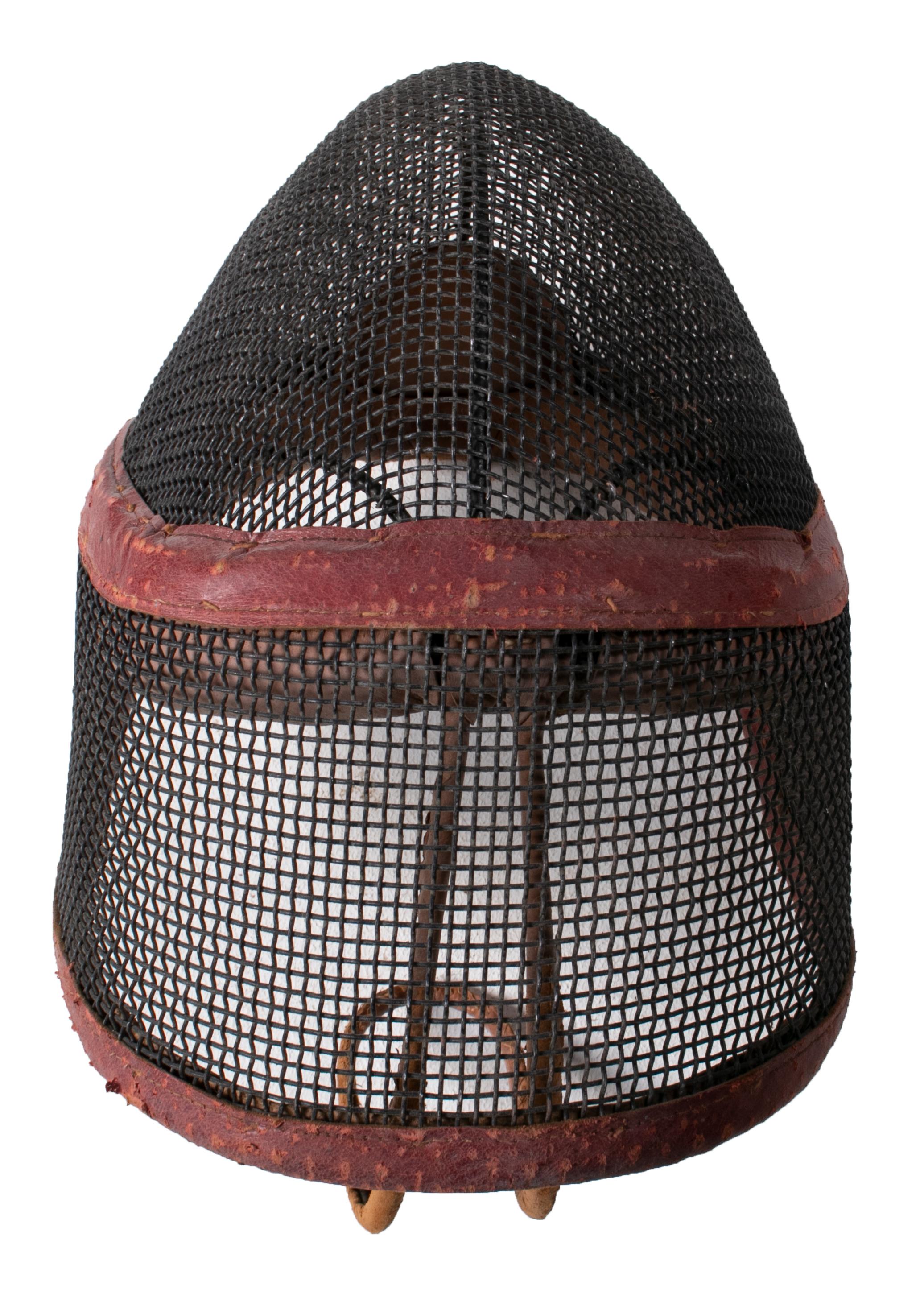 19th Century Pair of Antique Iron and Leather Fencing Mesh Mask 1