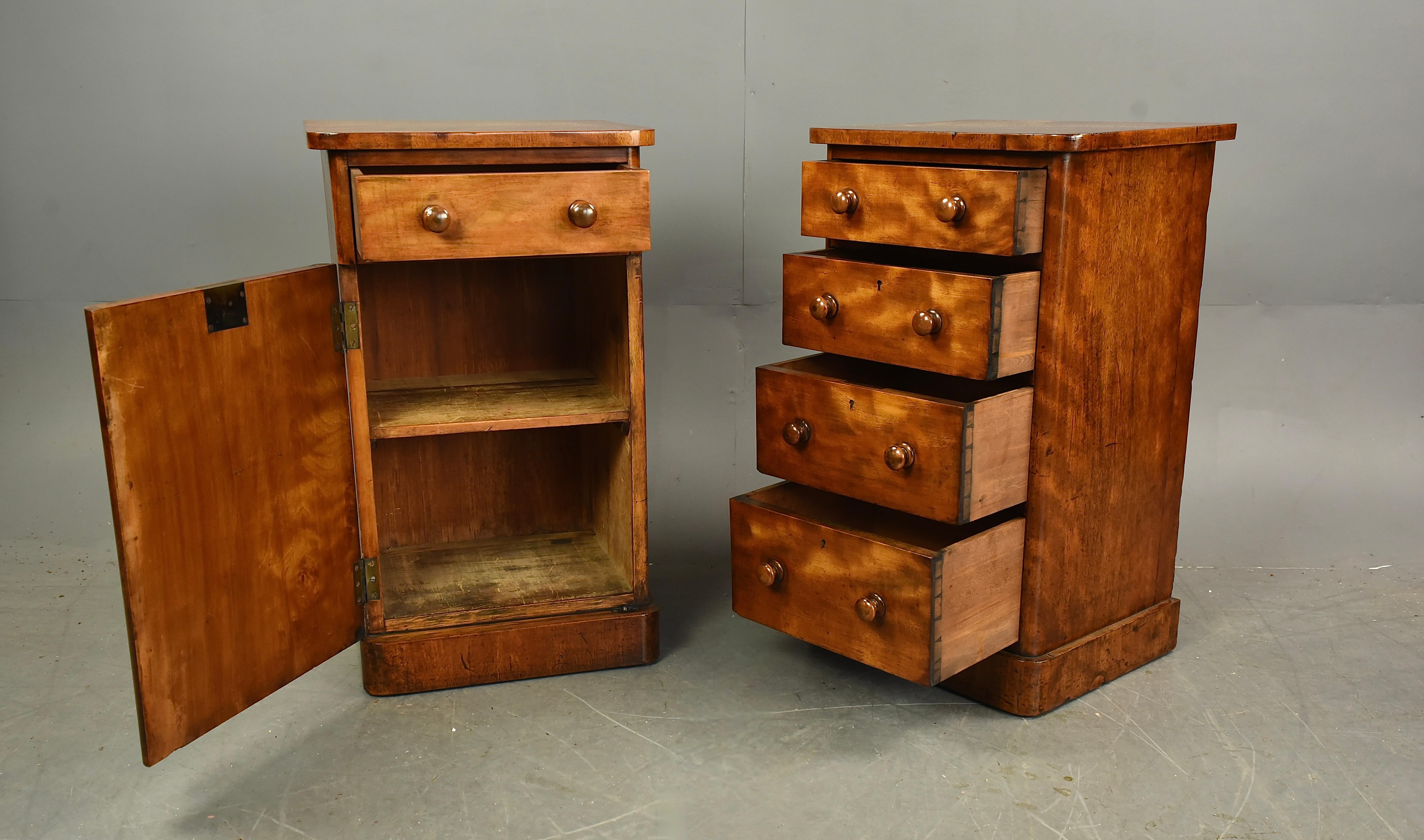 Victorian 19th century pair of Antique satin walnut bedside chests of drawers nite stands