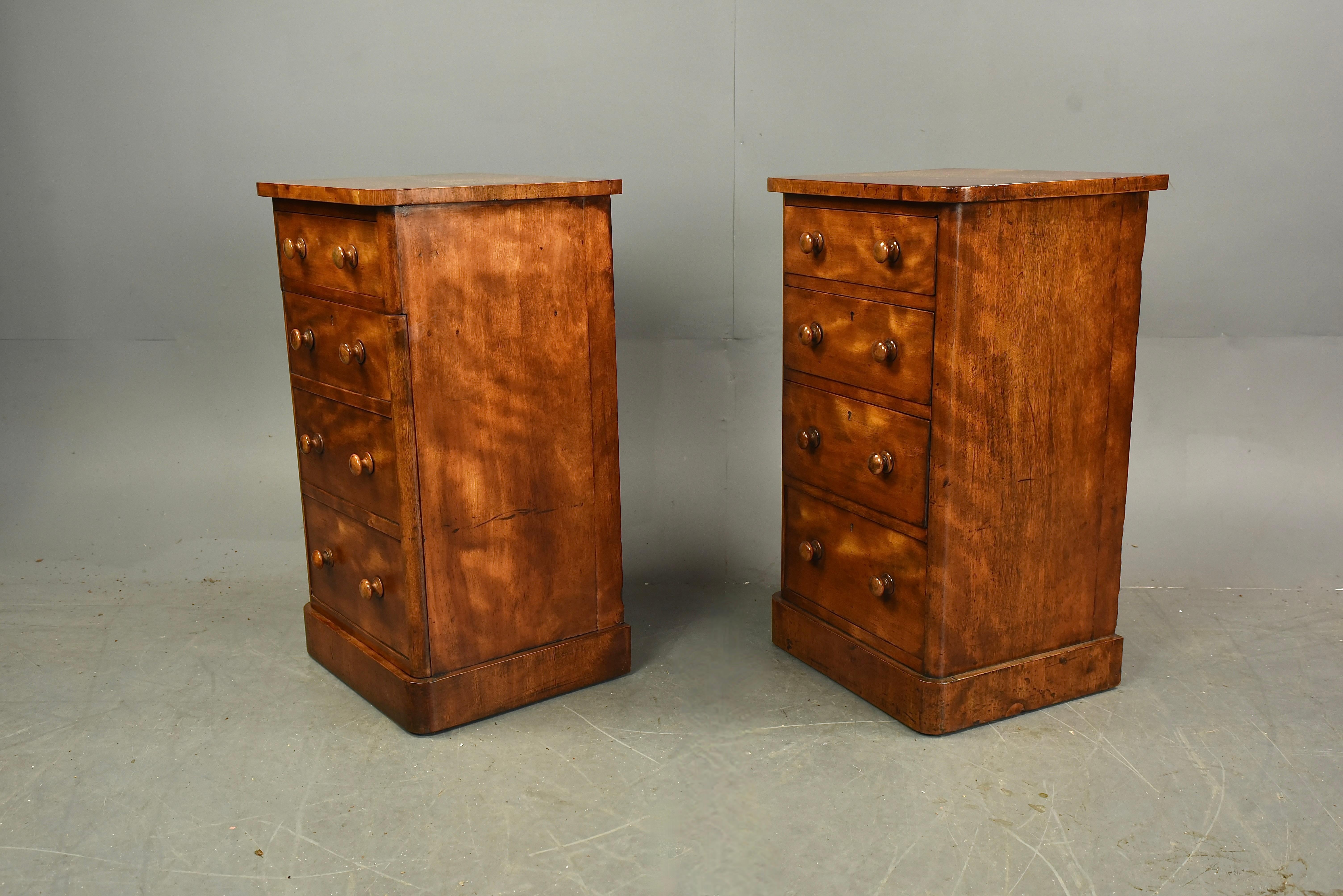 English 19th century pair of Antique satin walnut bedside chests of drawers nite stands