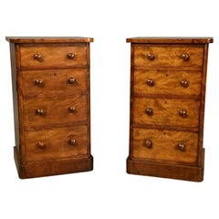 19th century pair of Antique satin walnut bedside chests of drawers nite stands