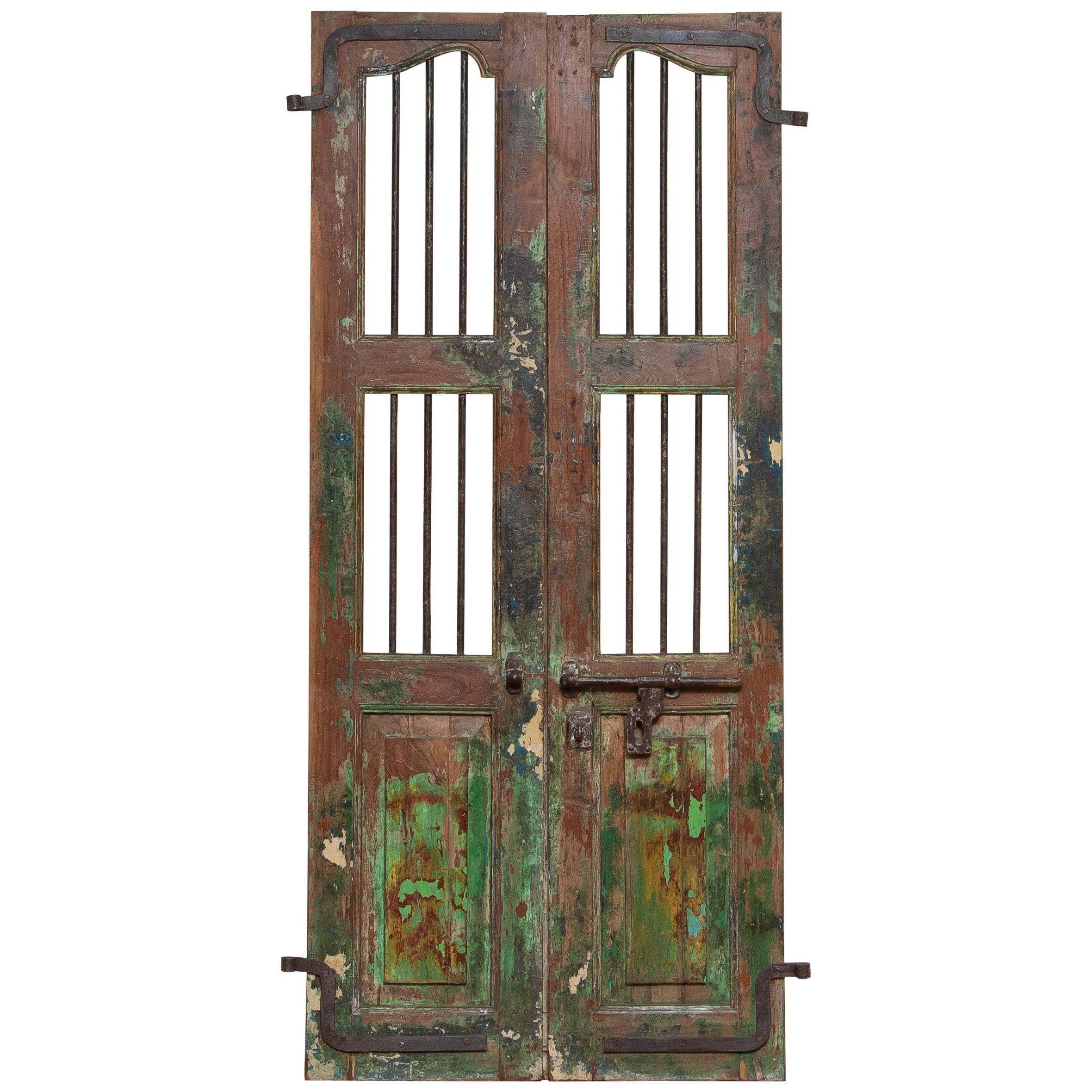 19th Century Pair of Antique Window / Doors Shutters from India with Metal Bars