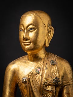 19th century Pair of antique wooden Burmese Monk statues from Burma