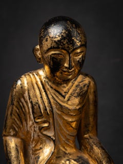 19th century Pair of antique wooden Burmese Monk statues from Burma