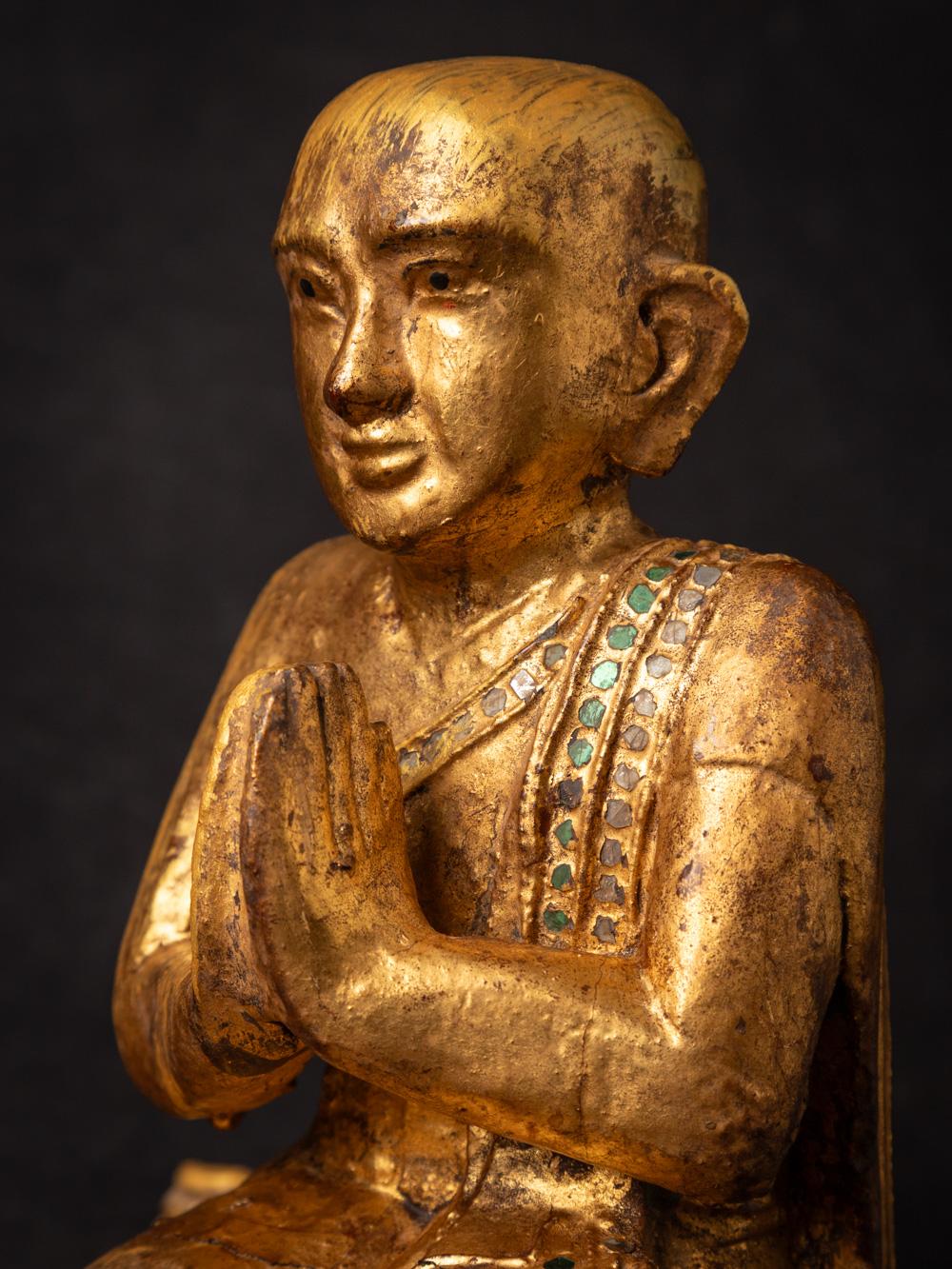 19th century pair of antique wooden Burmese Monk statues - OriginalBuddhas For Sale 5