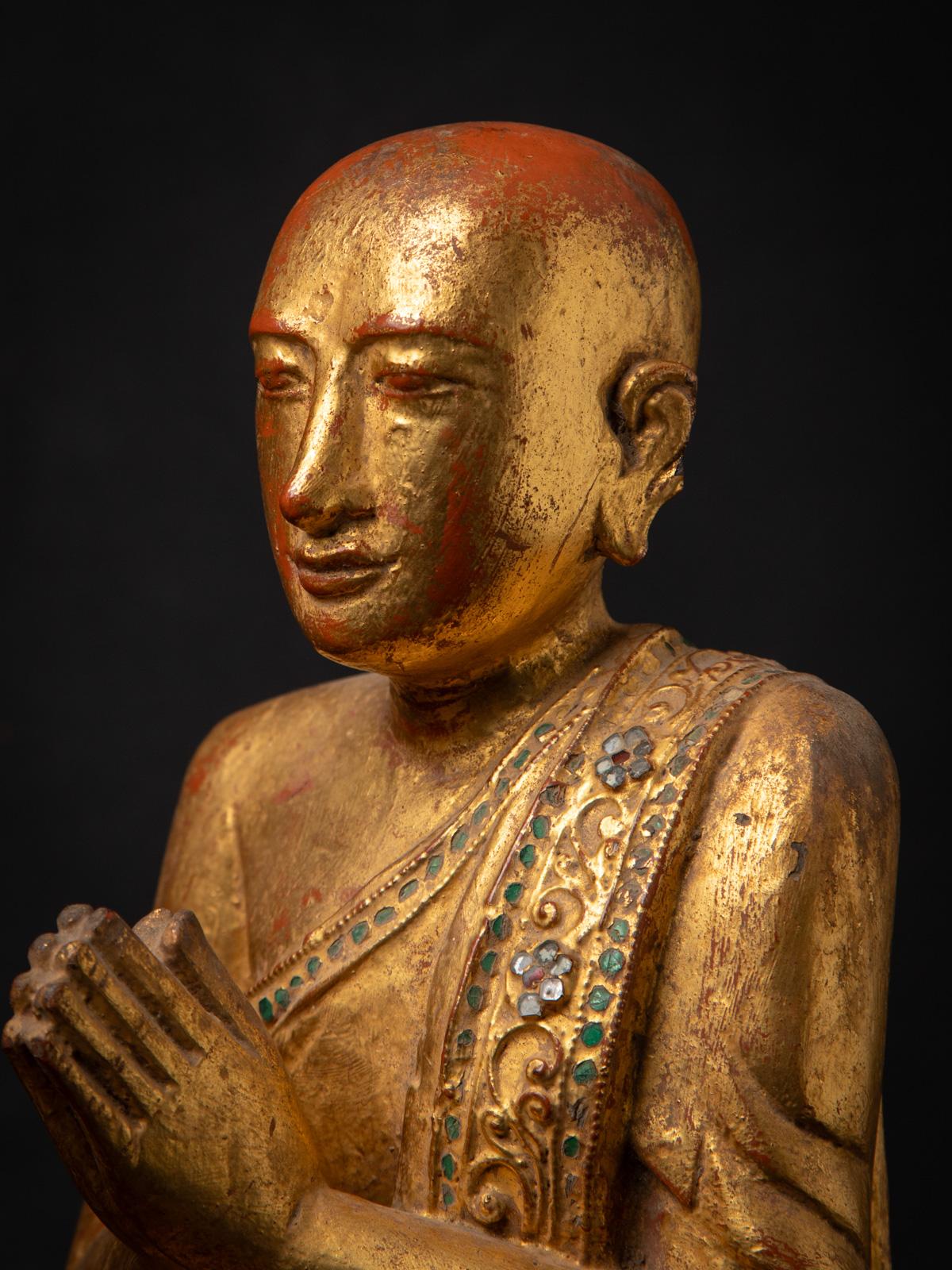 19th century Pair of antique wooden Burmese Monk statues - OriginalBuddhas For Sale 5