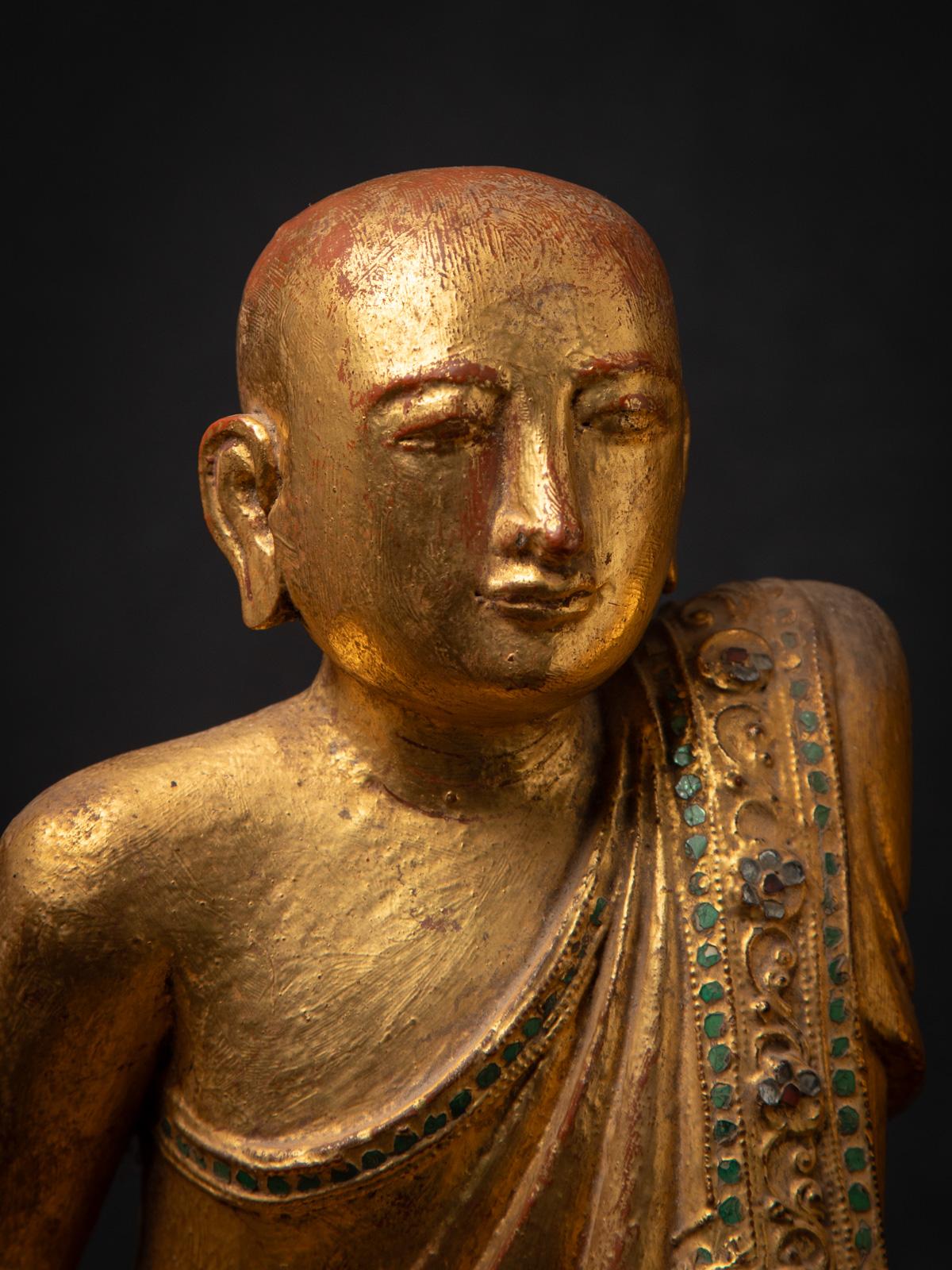 19th century Pair of antique wooden Burmese Monk statues - OriginalBuddhas For Sale 6