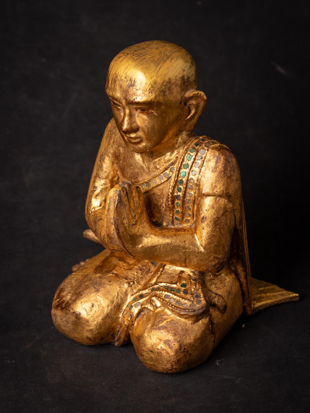 19th century pair of antique wooden Burmese Monk statues - OriginalBuddhas For Sale 7