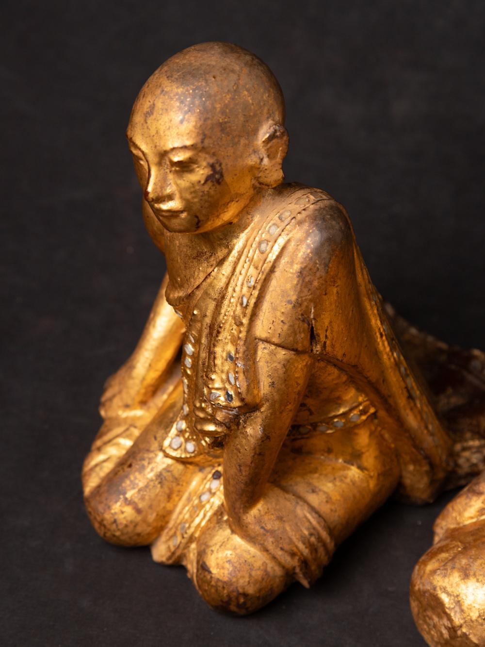 19th century pair of antique wooden Burmese Monk statues - OriginalBuddhas For Sale 8