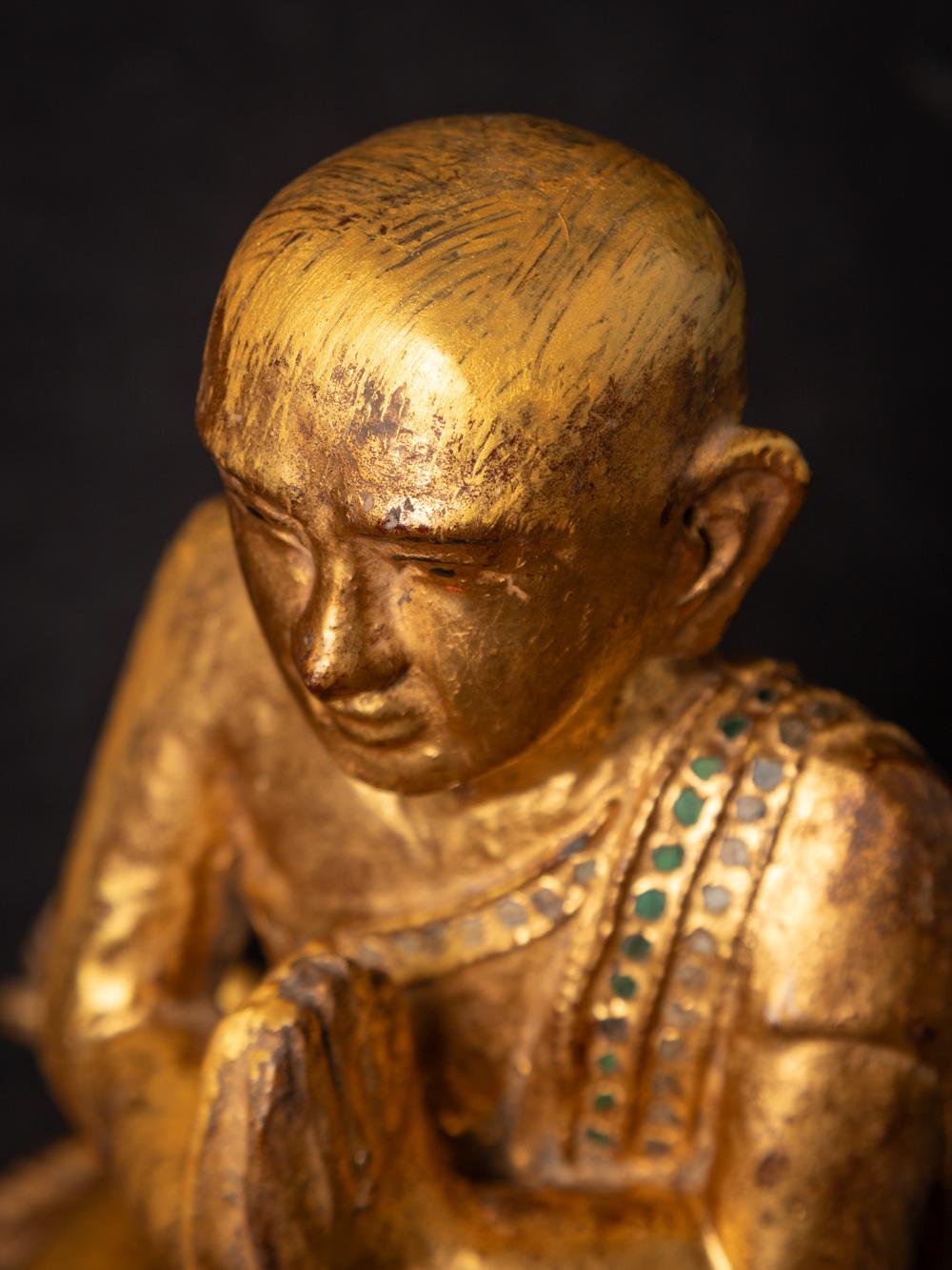 19th century pair of antique wooden Burmese Monk statues - OriginalBuddhas For Sale 8