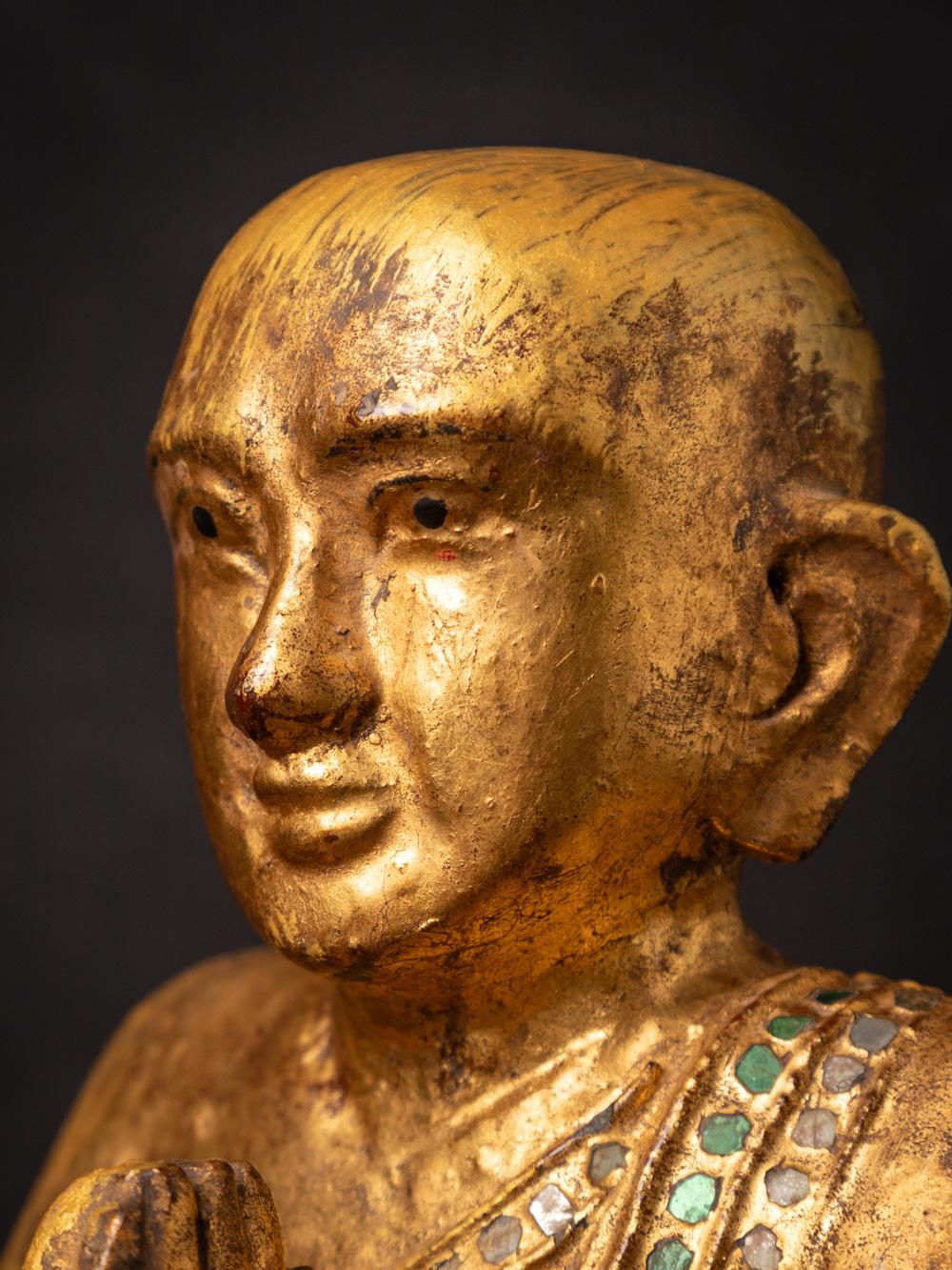 19th century pair of antique wooden Burmese Monk statues - OriginalBuddhas For Sale 9