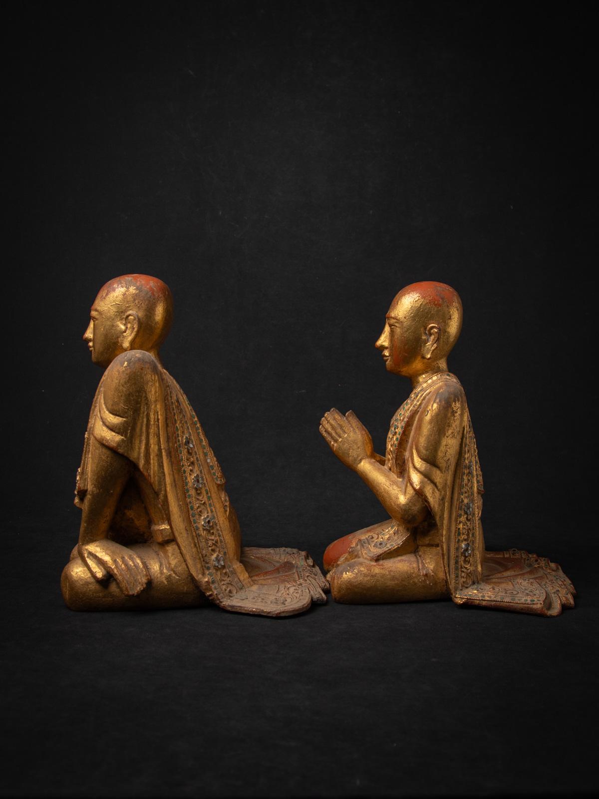 19th Century 19th century Pair of antique wooden Burmese Monk statues - OriginalBuddhas For Sale