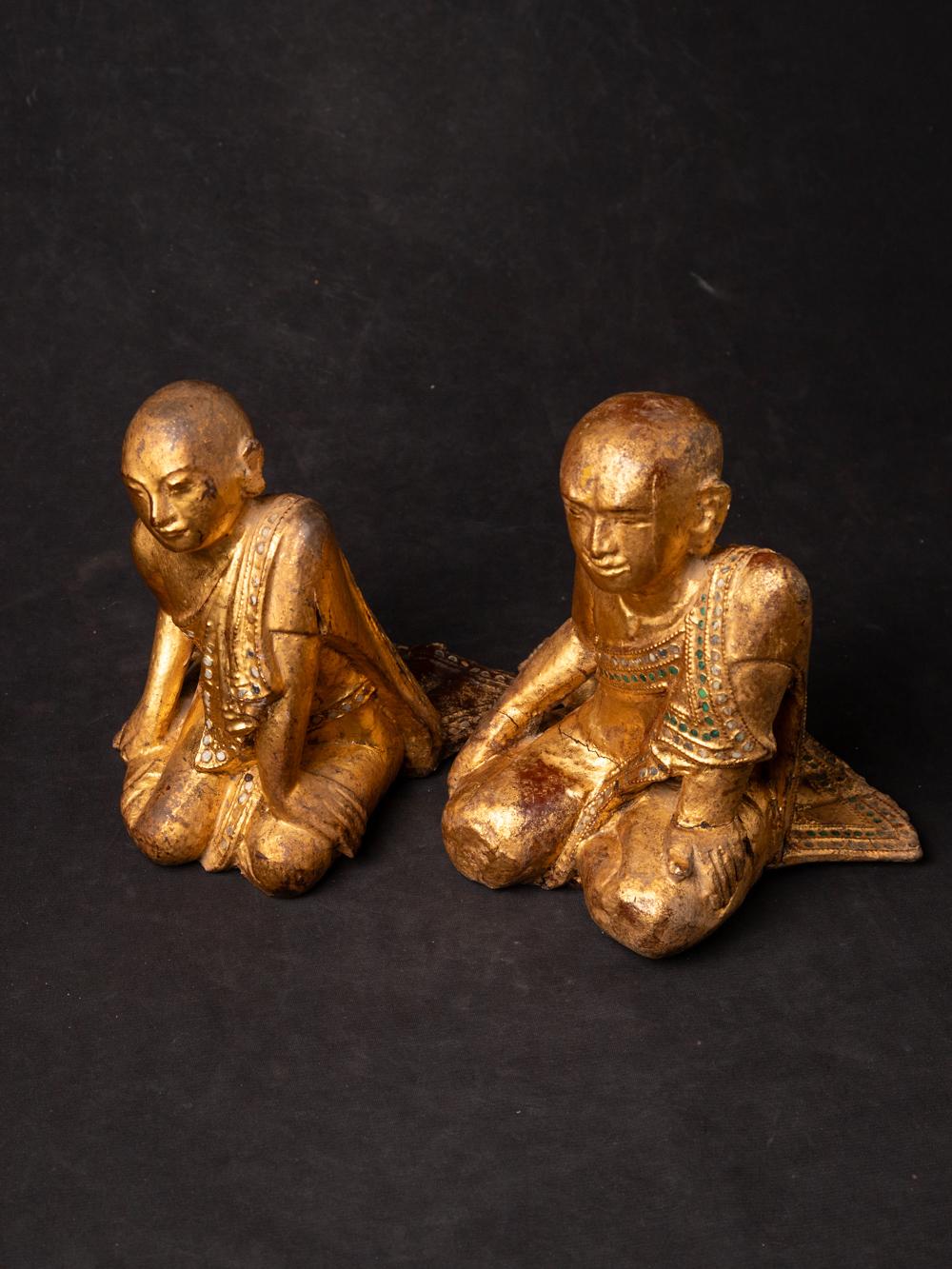 19th century pair of antique wooden Burmese Monk statues - OriginalBuddhas For Sale 1