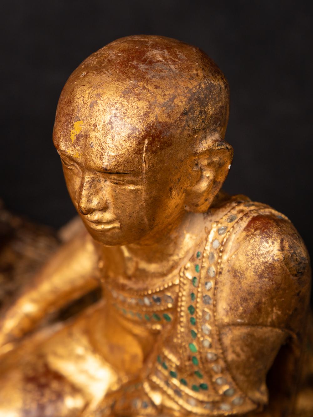 19th century pair of antique wooden Burmese Monk statues - OriginalBuddhas For Sale 2