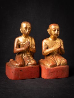 19th century Pair of antique wooden Monk statues from Burma