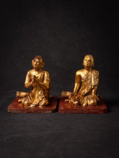 19th century Pair of antique wooden Monk statues from Burma