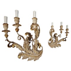19th CENTURY PAIR OF APPLIQUES IN LACQUERED AND GOLDEN IRON AND WOOD 