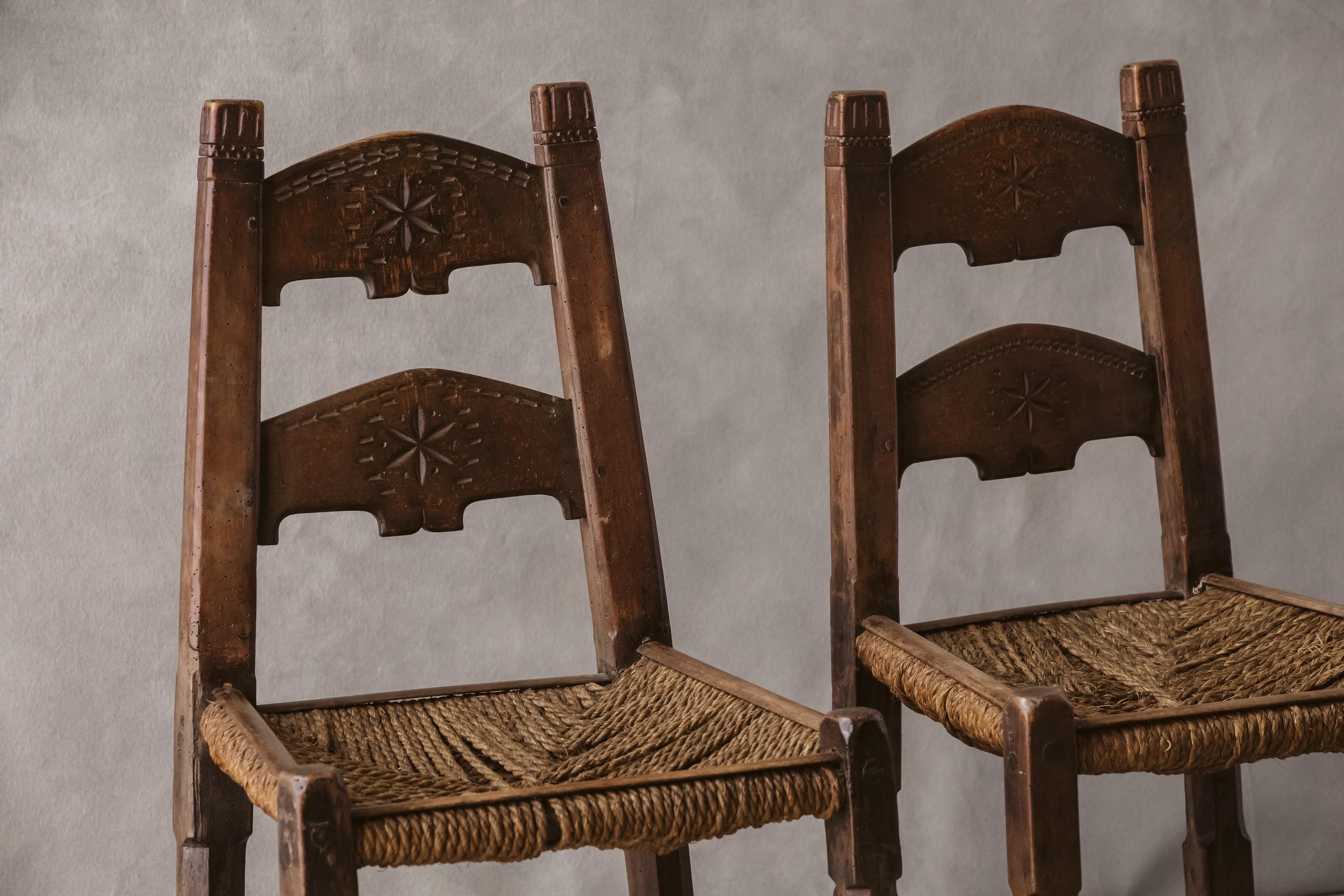 European 19th Century Pair of Art Populaire Chairs from France, circa 1880