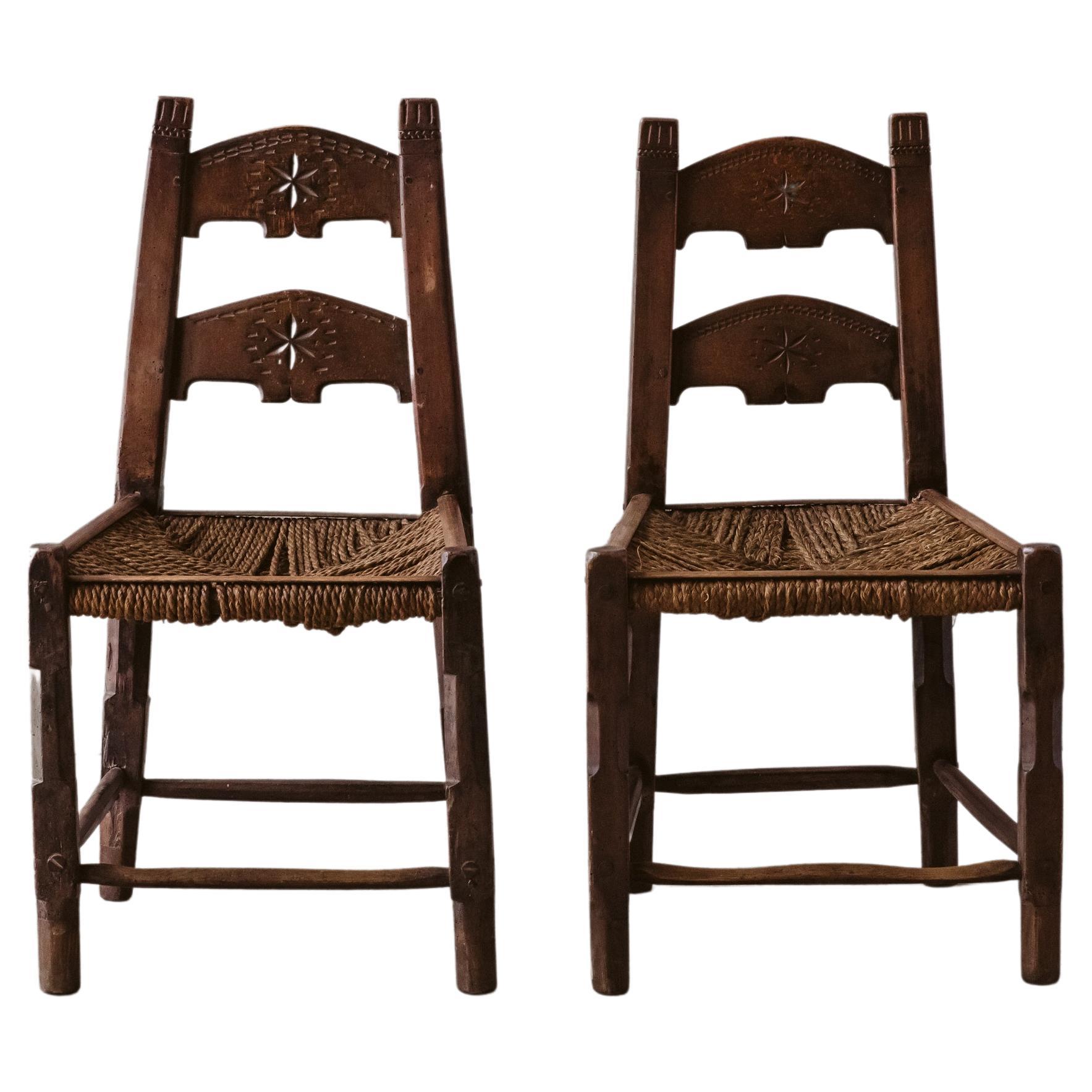 19th Century Pair of Art Populaire Chairs from France, circa 1880 For Sale