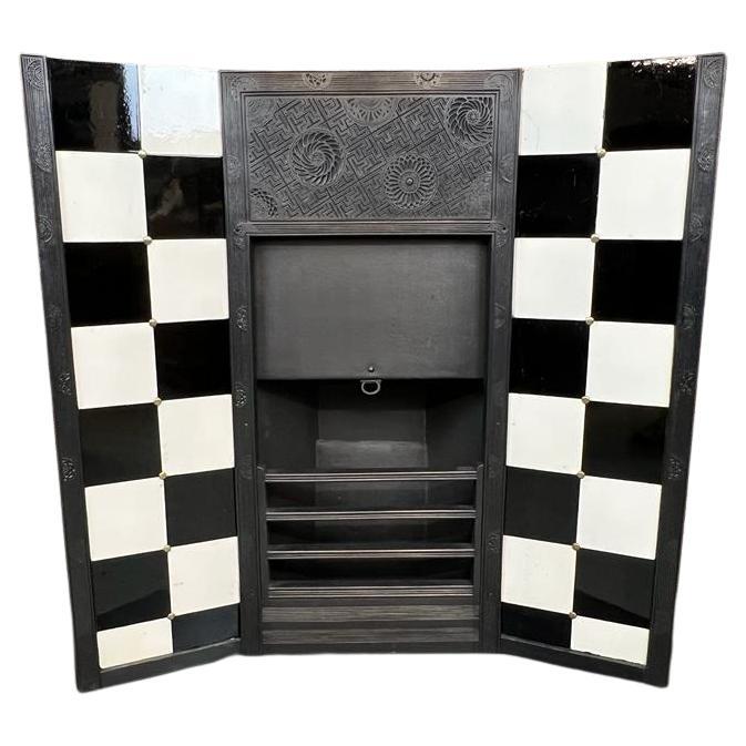 19th Century Pair Of Arts & Craft Tiled Cast-Iron Fireplaces For Sale