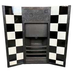 Antique 19th Century Pair Of Arts & Craft Tiled Cast-Iron Fireplaces