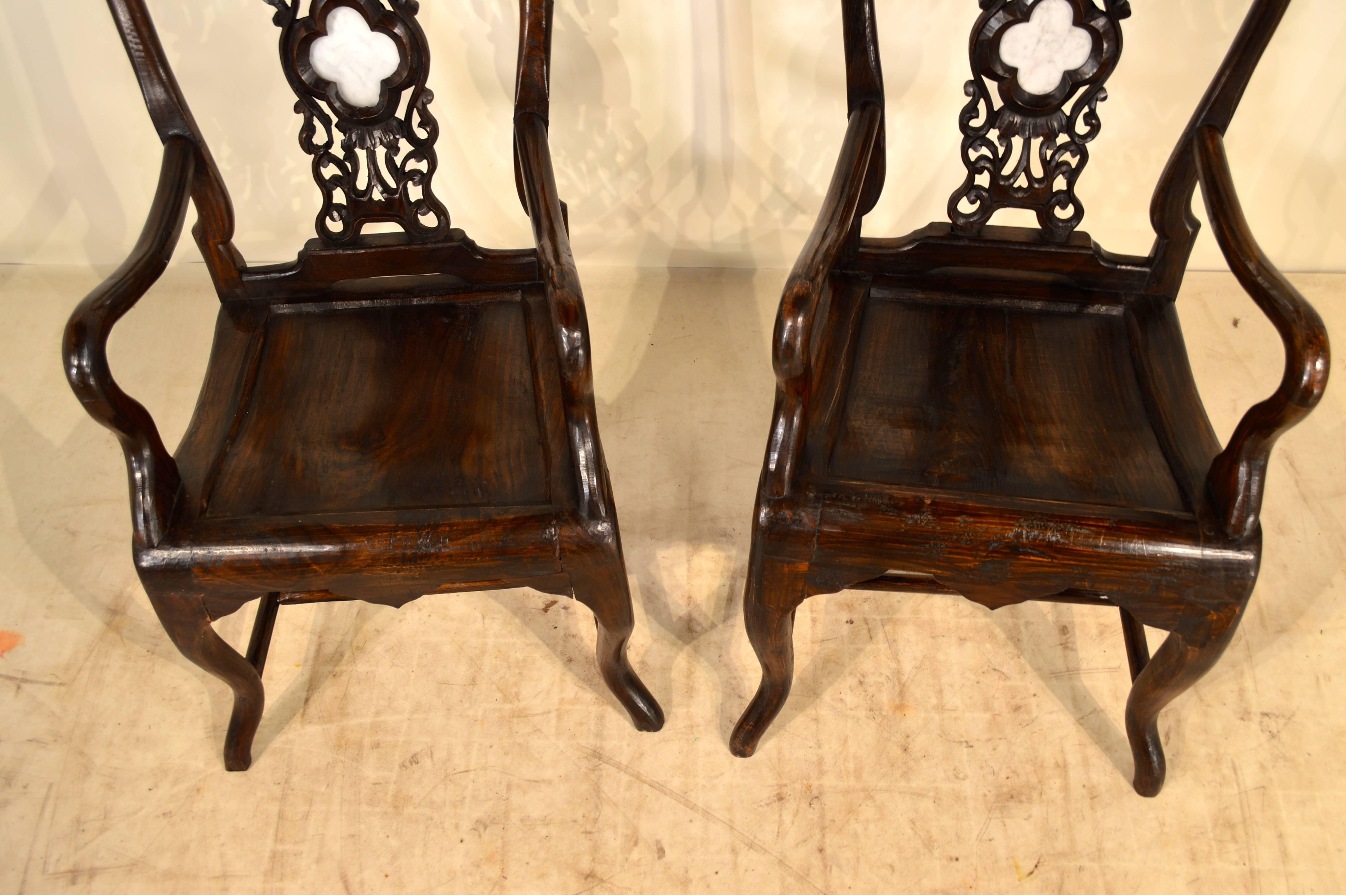 Marble 19th Century Pair of Asian Armchairs For Sale