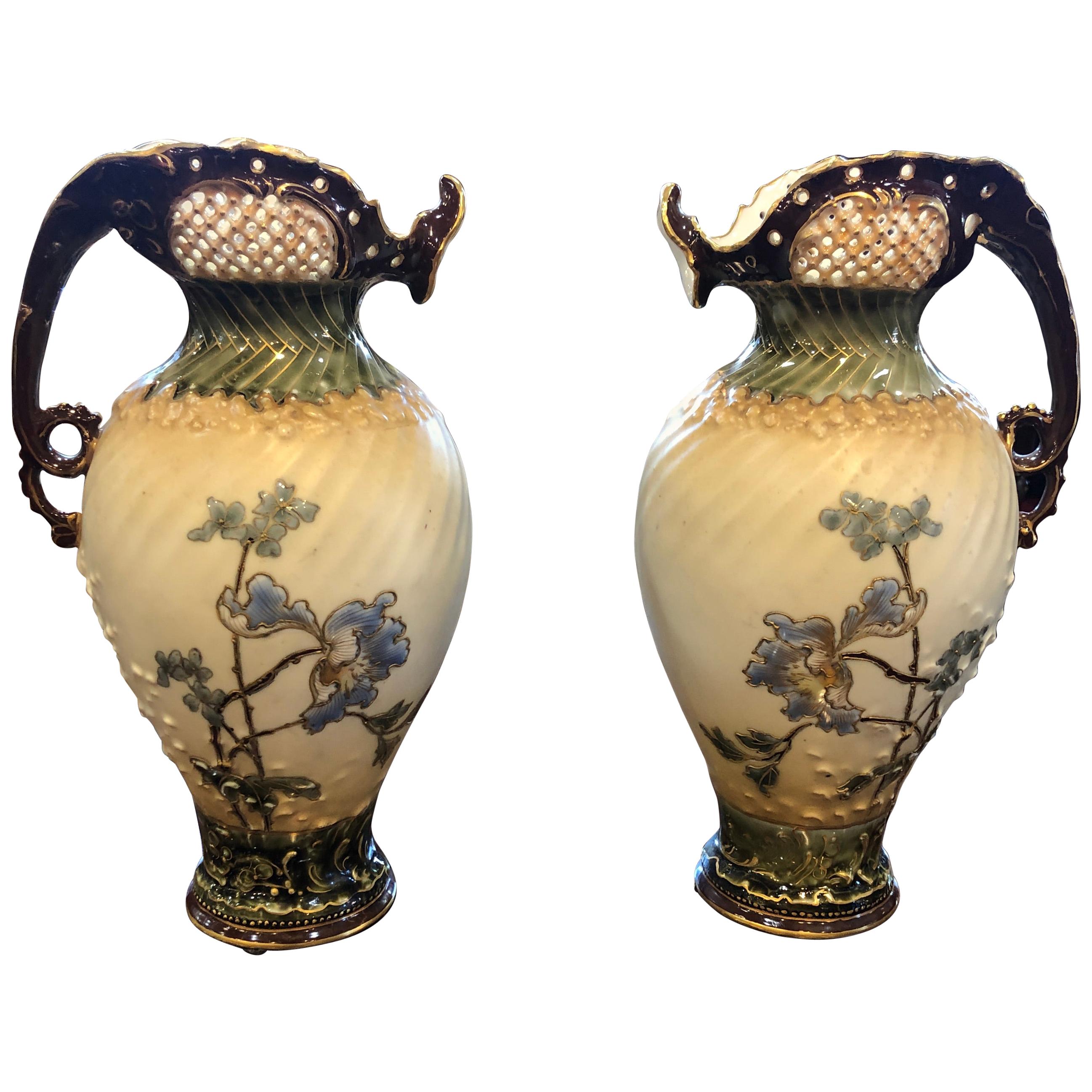 19th Century Pair of Austria Porcelain Pitchers EV Turn Marked, 1880s