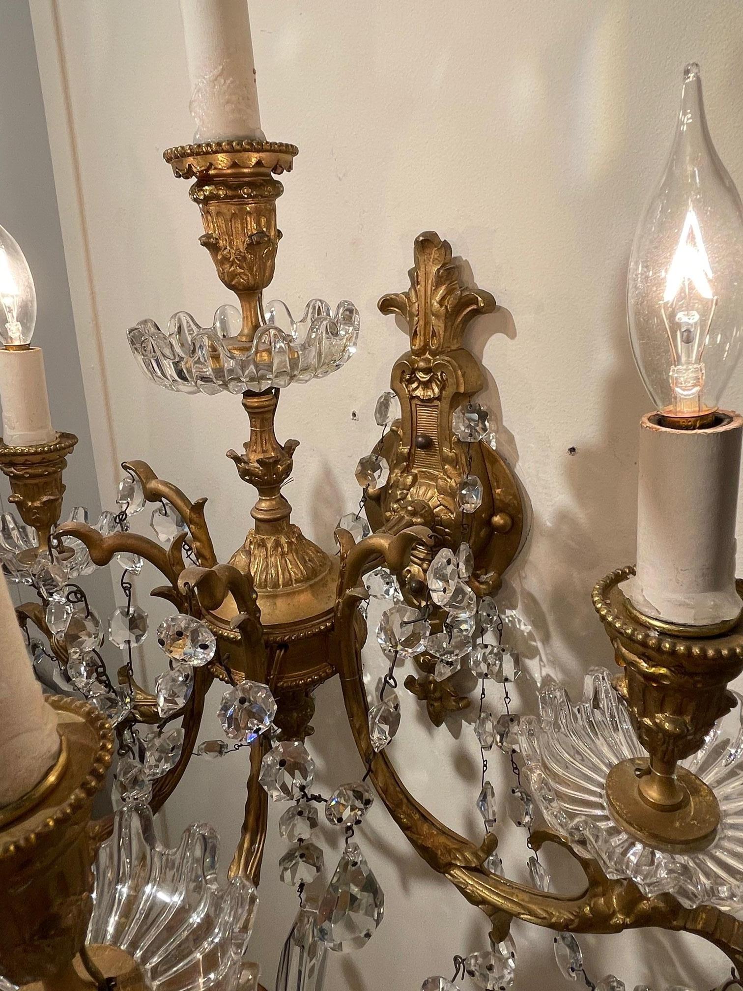 19th Century Pair of Baccarat Crystal Sconces with 4 Lights In Good Condition In Dallas, TX