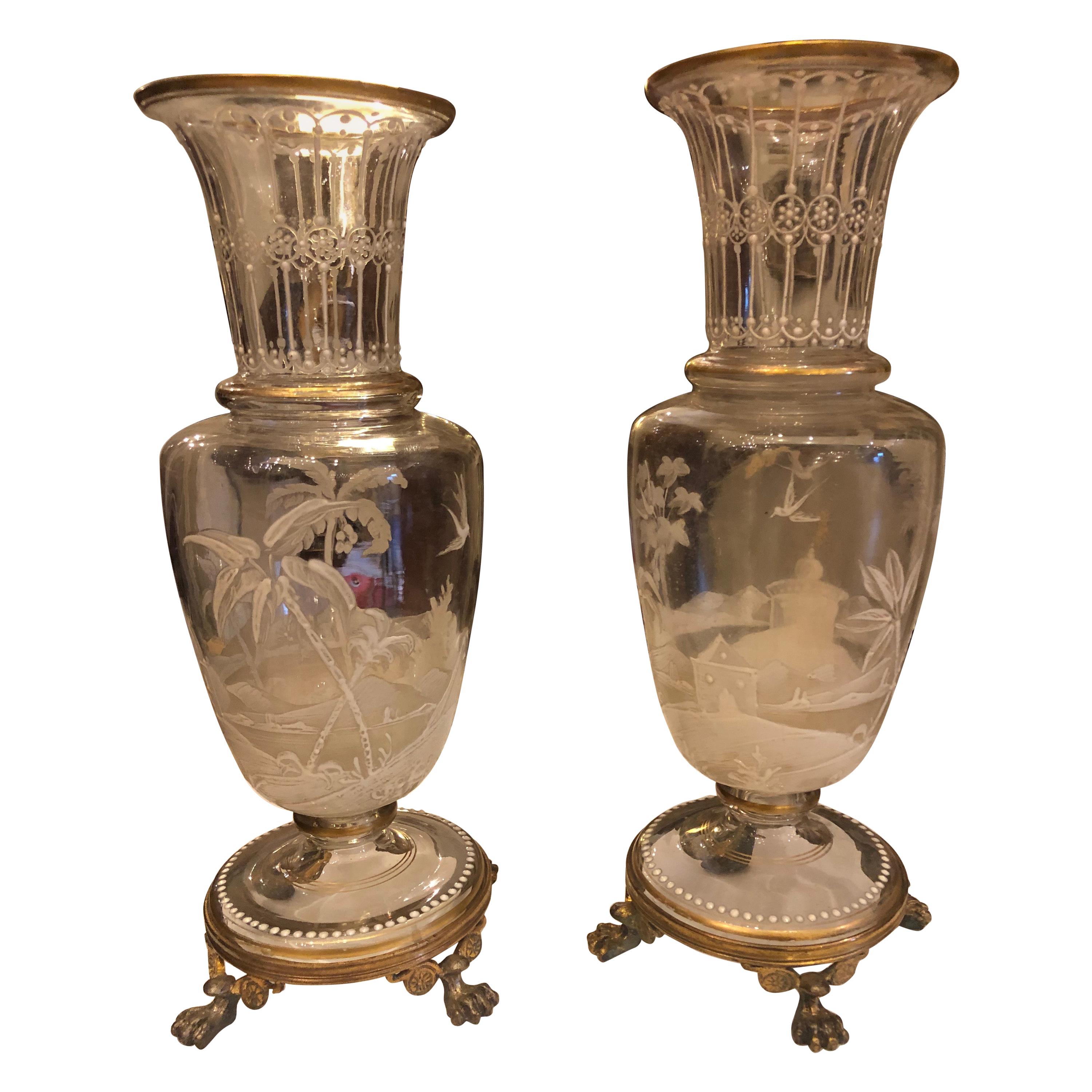 19th Century Pair of Baccarat Vases For Sale