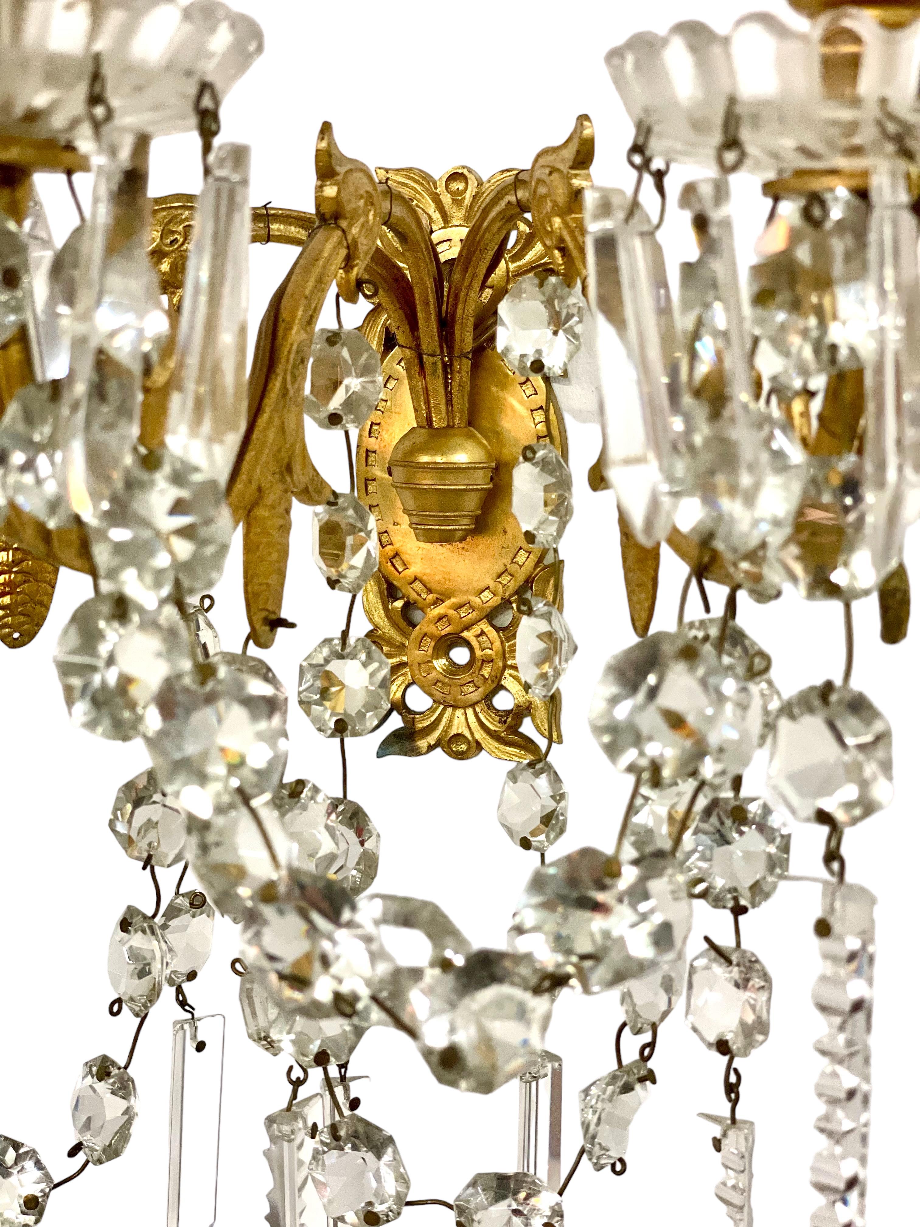 French 19th Century Pair of Baccarat Wall Sconces in Gilt Bronze and Crystal For Sale
