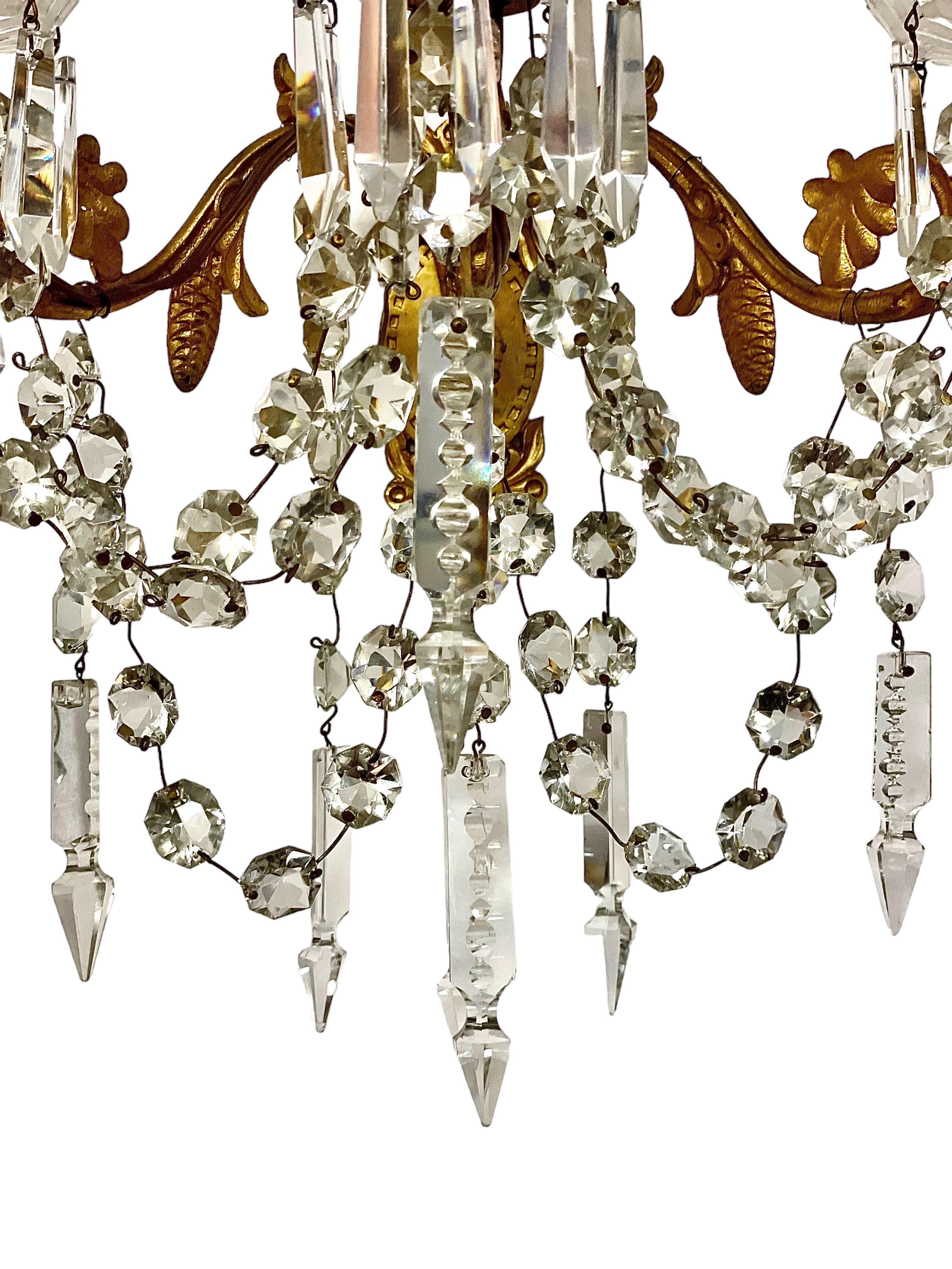 19th Century Pair of Baccarat Wall Sconces in Gilt Bronze and Crystal For Sale 2