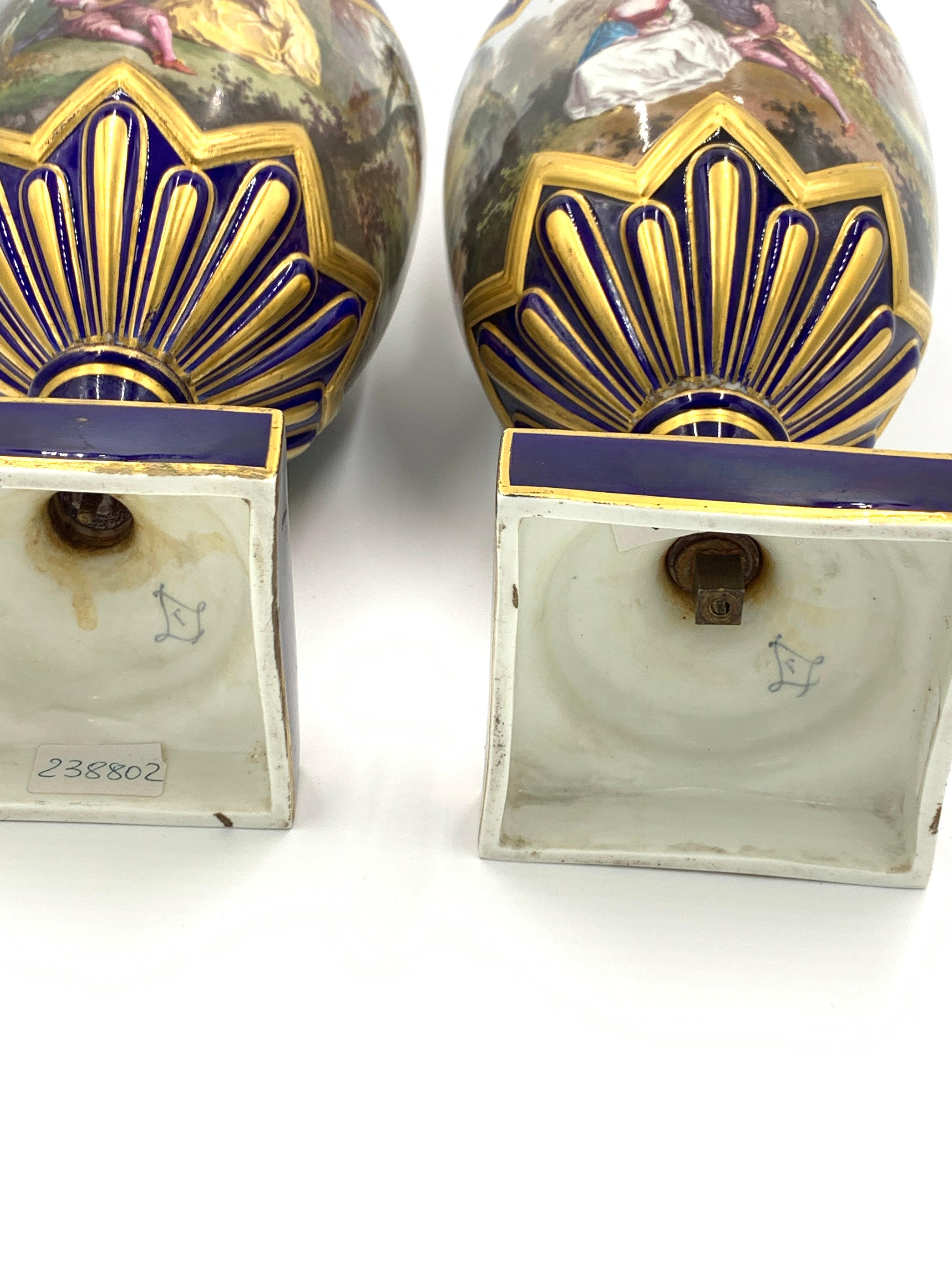 19th Century Pair of Bejewelled Sevres Style Vases In Good Condition In London, GB