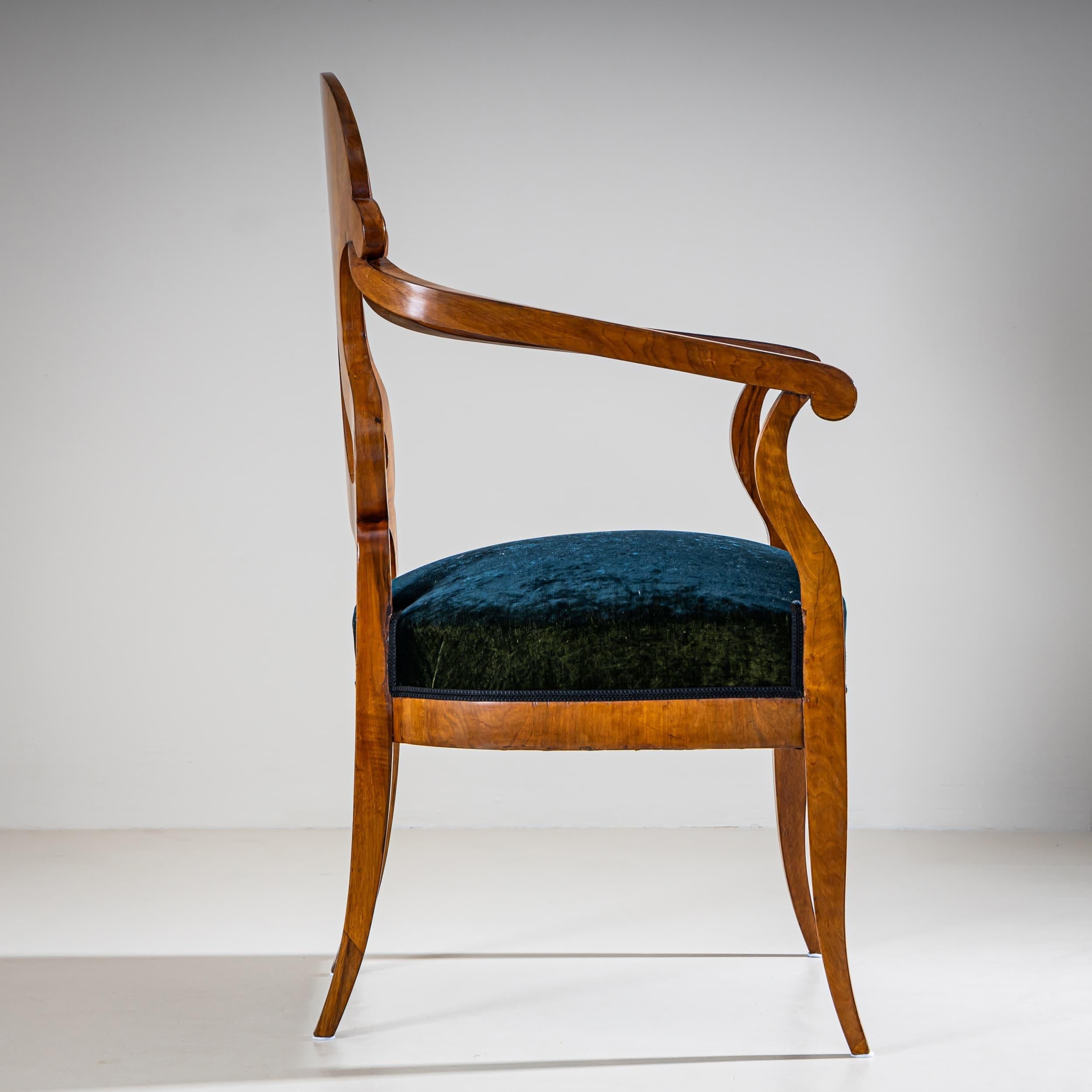 19. Jahrhundert Biedermeier-Sesselpaar, Deutschland (Samt) im Angebot