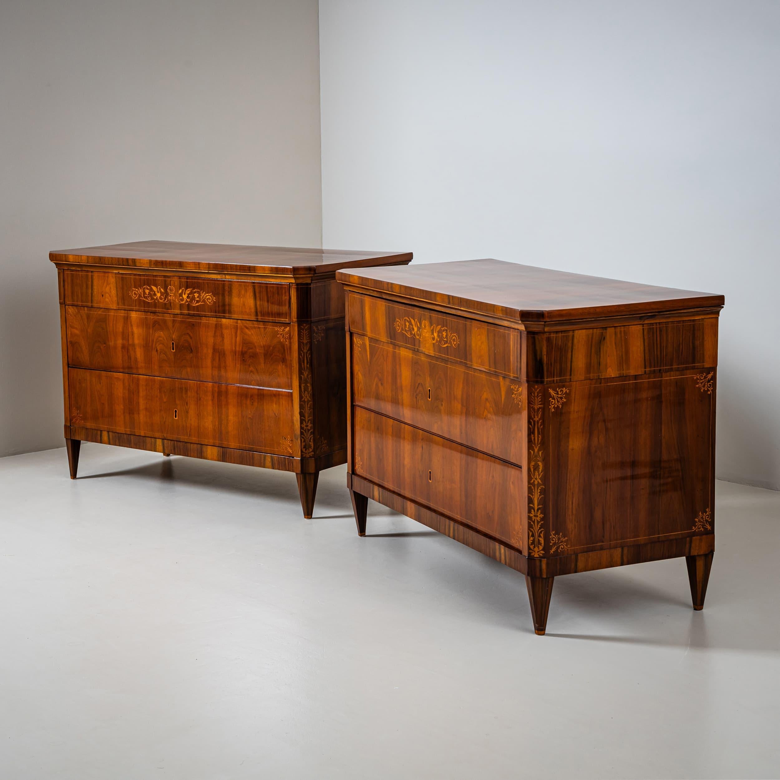Italian 19th Century Pair of Biedermeier Chests of Drawers, Italy For Sale