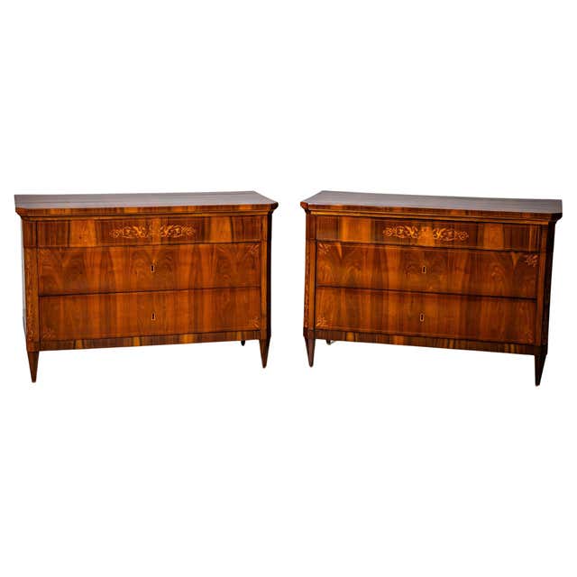Set of 2 Identical Biedermeier Cabinets in Walnut Veneer, Germany, 19th ...
