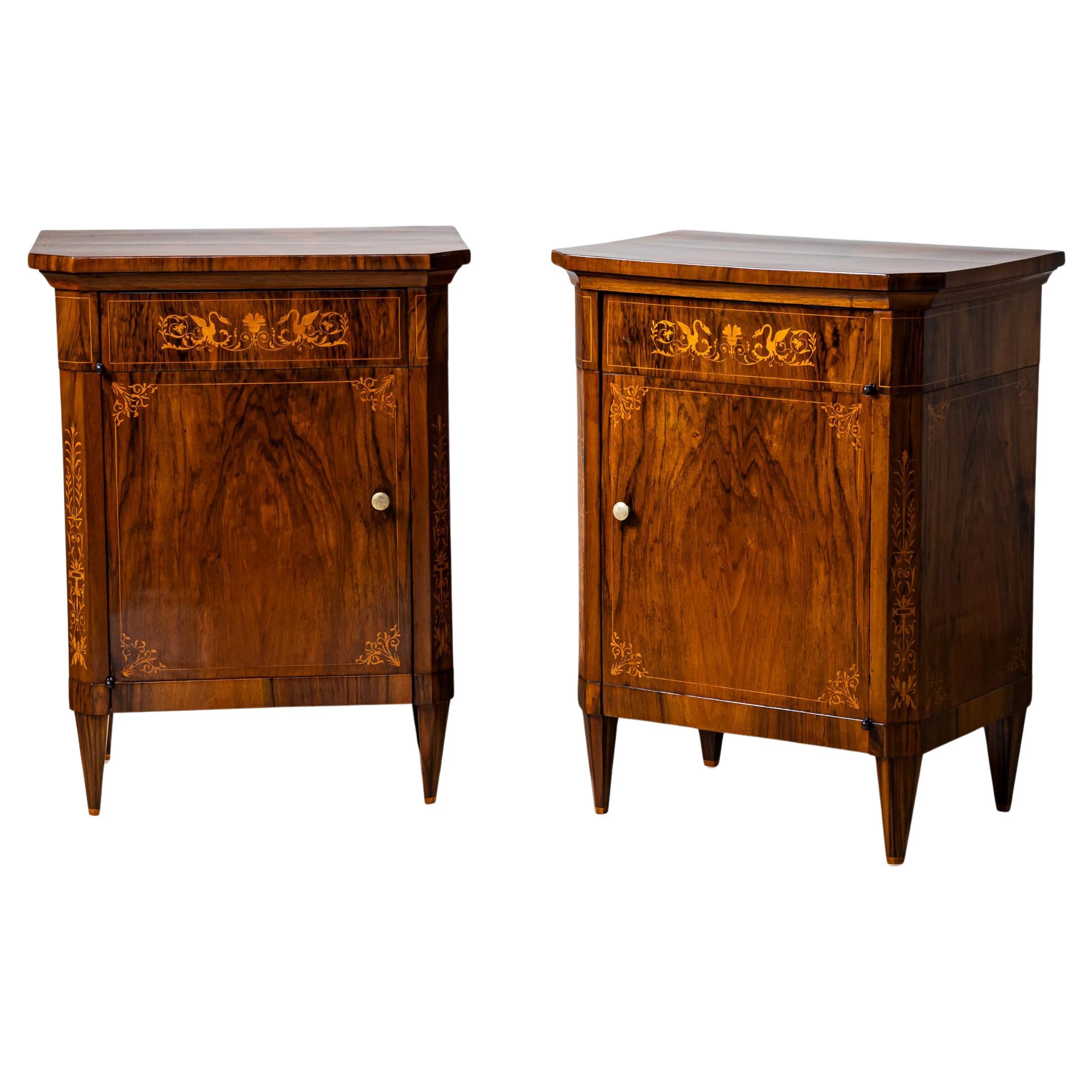19th Century Pair of Biedermeier Nightstands, Italy