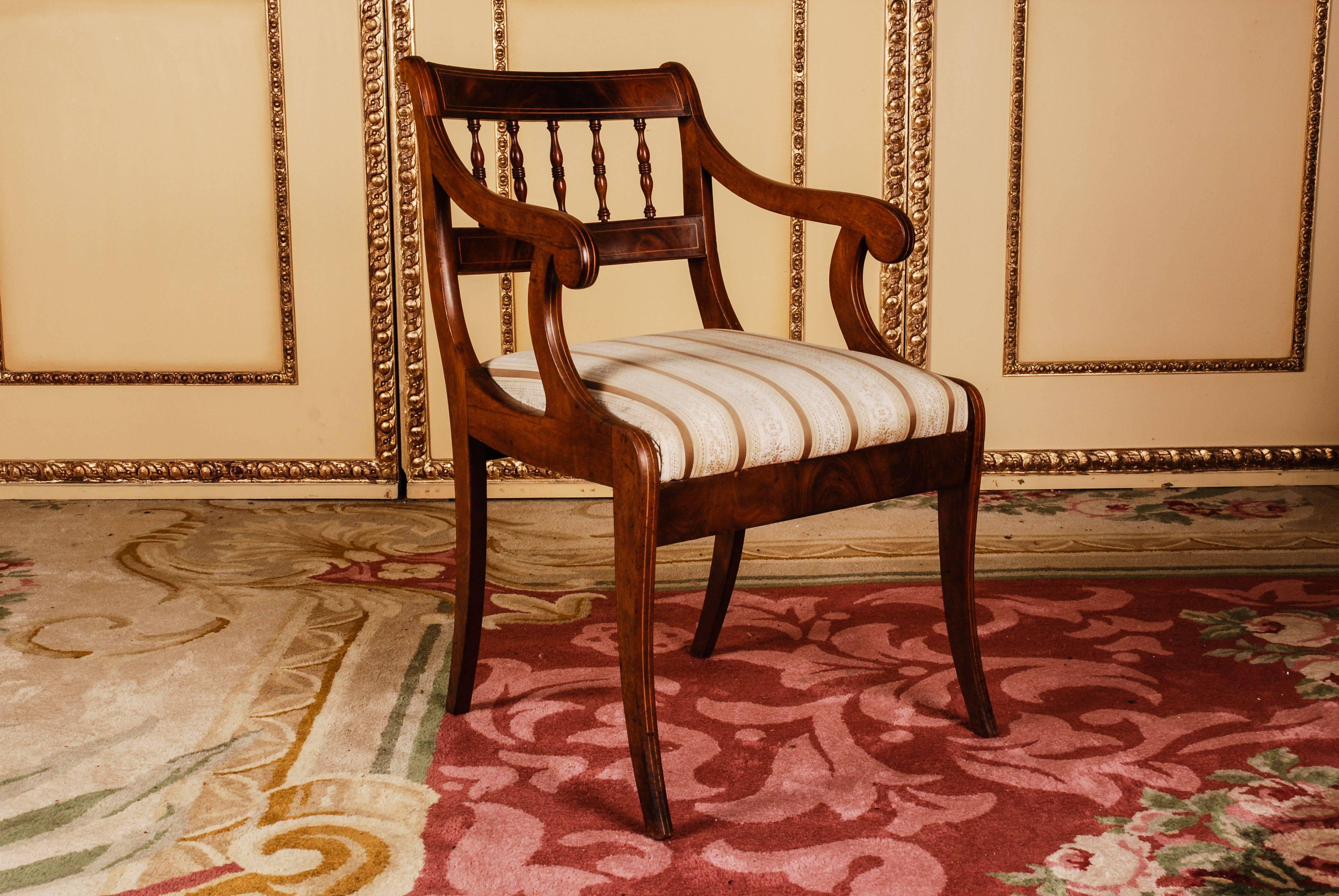 German 19th Century Pair of Biedermeier Style Mahogany Armchair Chair
