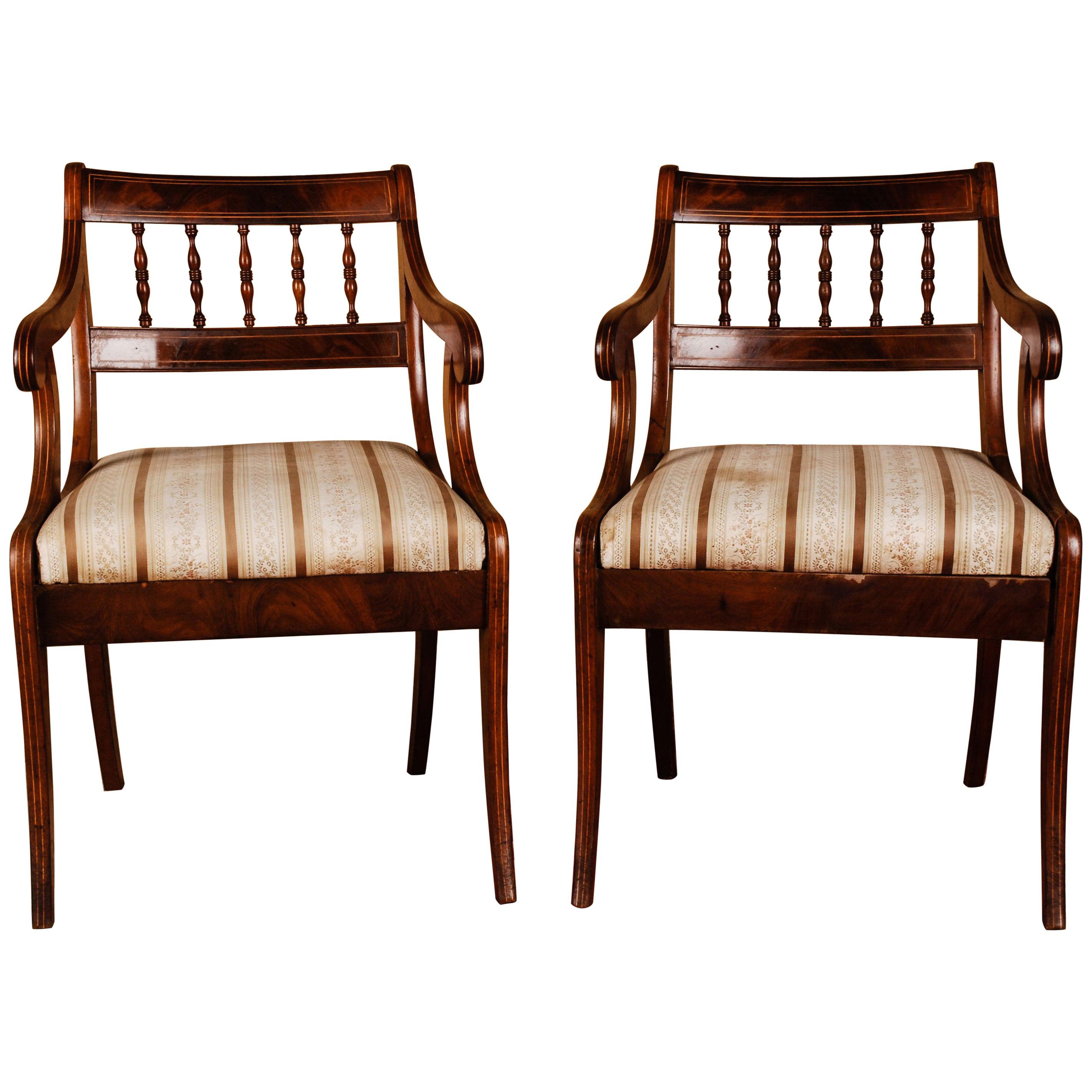 19th Century Pair of Biedermeier Style Mahogany Armchair Chair
