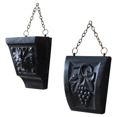 Antique 19th Century Pair of Black Carved Marble Architectural Elements Corbels