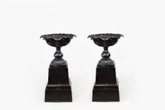 19th Century Pair of Black Cast Iron Urns