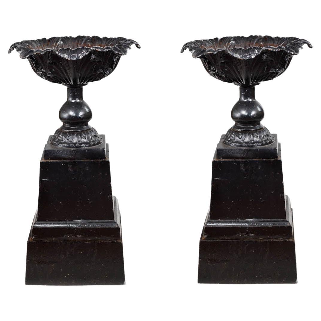 19th Century Pair of Black Cast Iron Urns For Sale