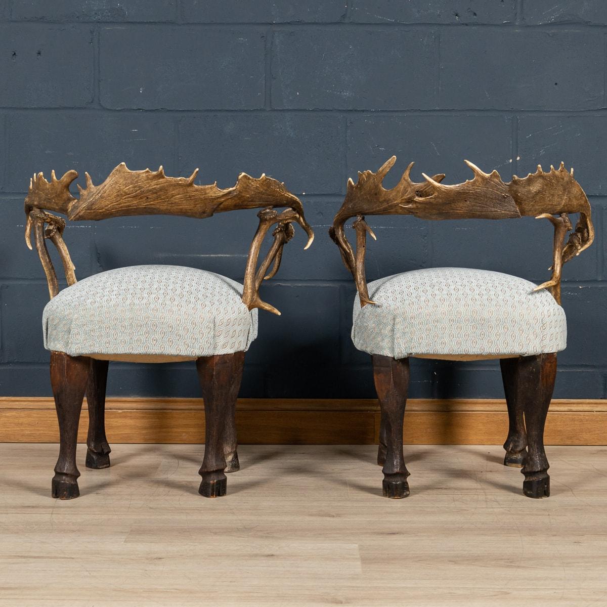19th Century Pair Of Black Forest Antler Horn Hall Chairs, Swiss/German, c.1890 1