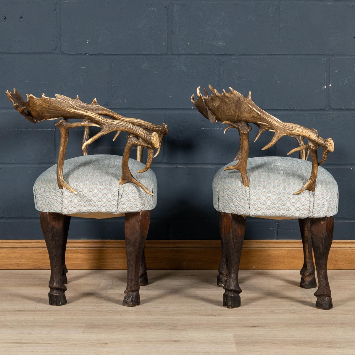 19th Century Pair Of Black Forest Antler Horn Hall Chairs, Swiss/German, c.1890 2