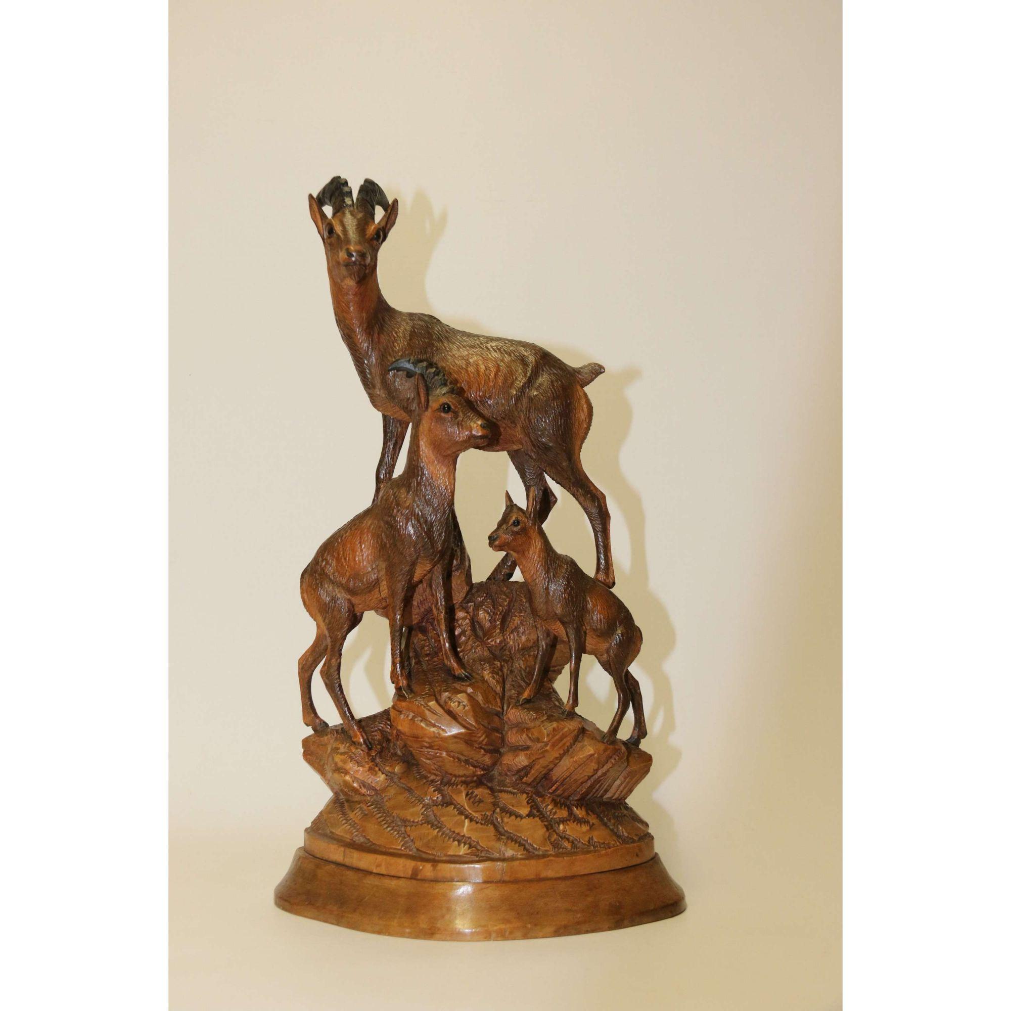 19th Century Pair of Black Forest Carved Figures in the Form of Ibex and Chamois For Sale 7