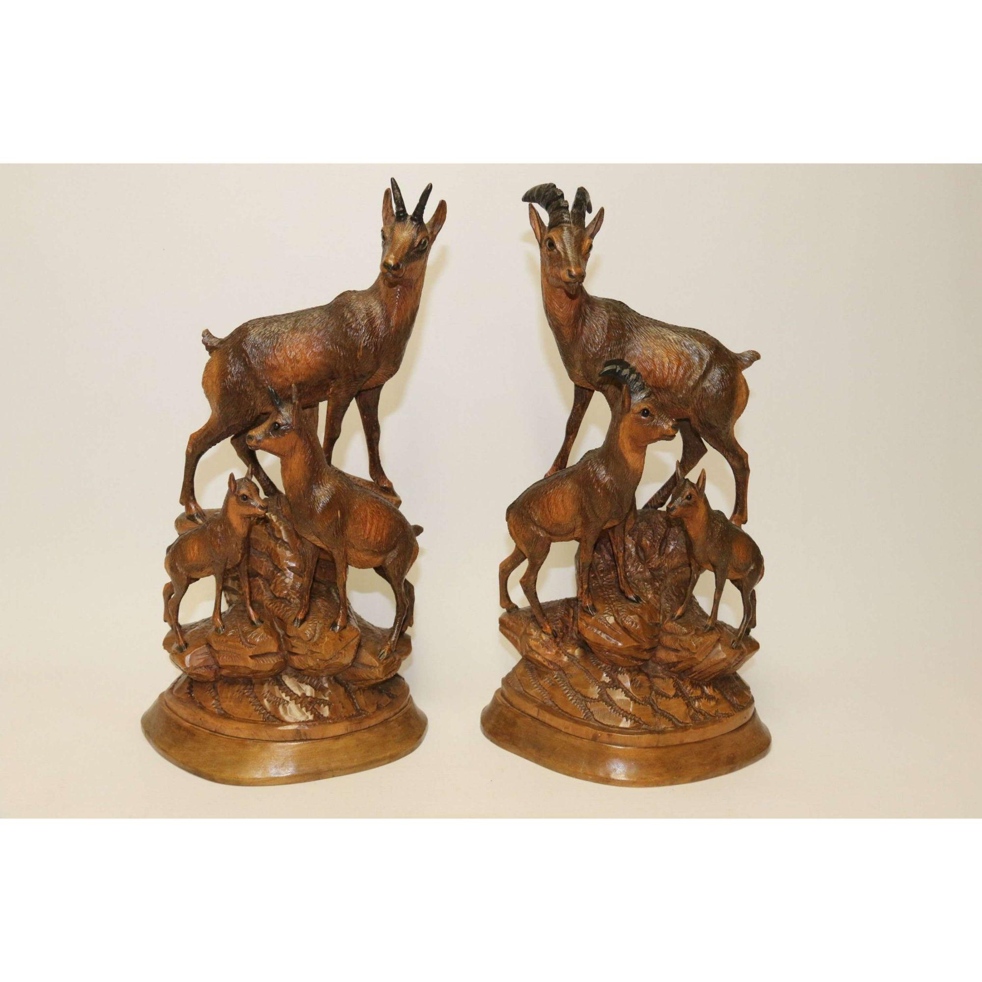 19th Century Pair of Black Forest Carved Figures in the Form of Ibex and Chamois For Sale 11