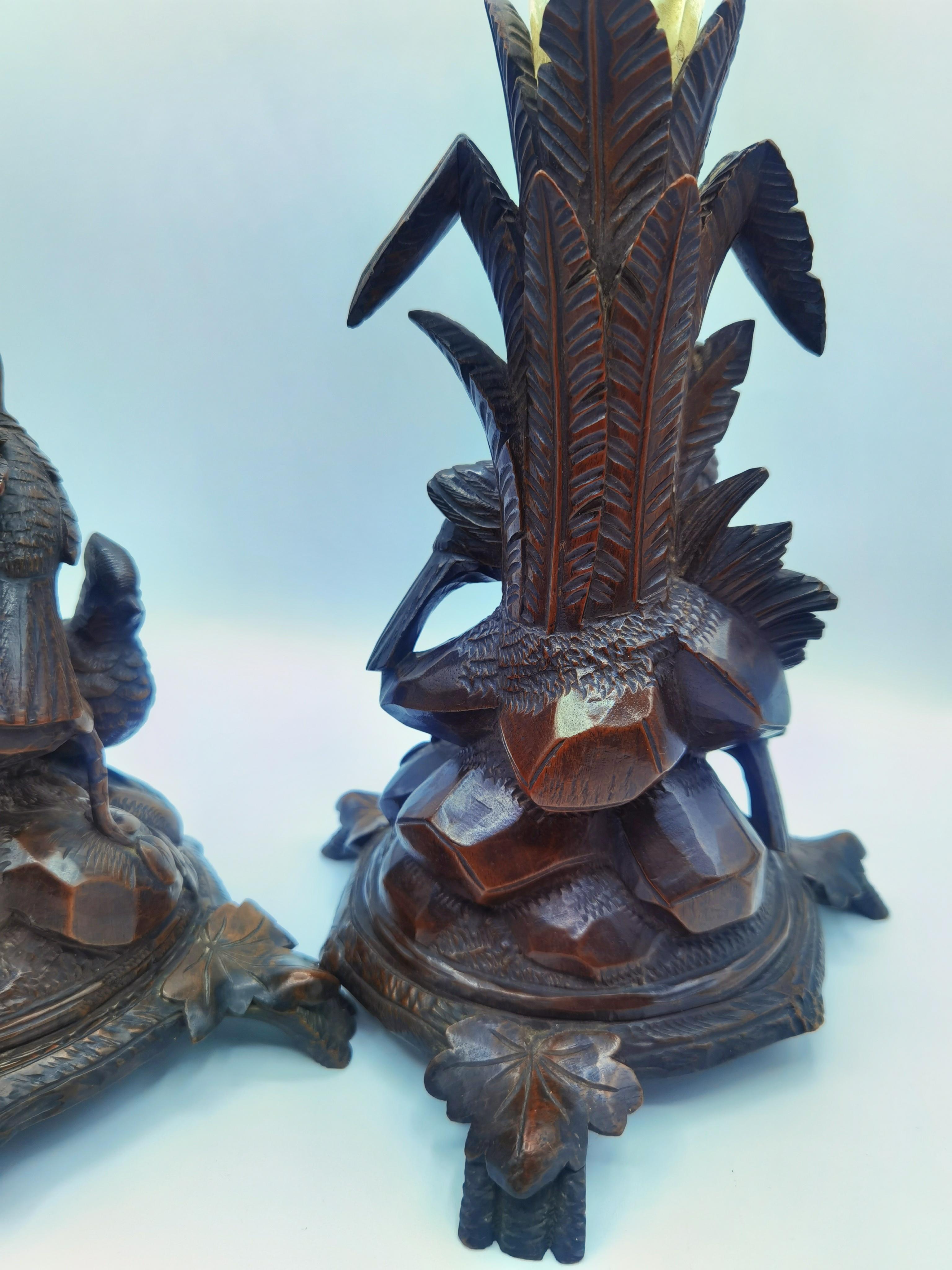 German 19th Century Pair of Black Forest Wood Carved Centerpieces