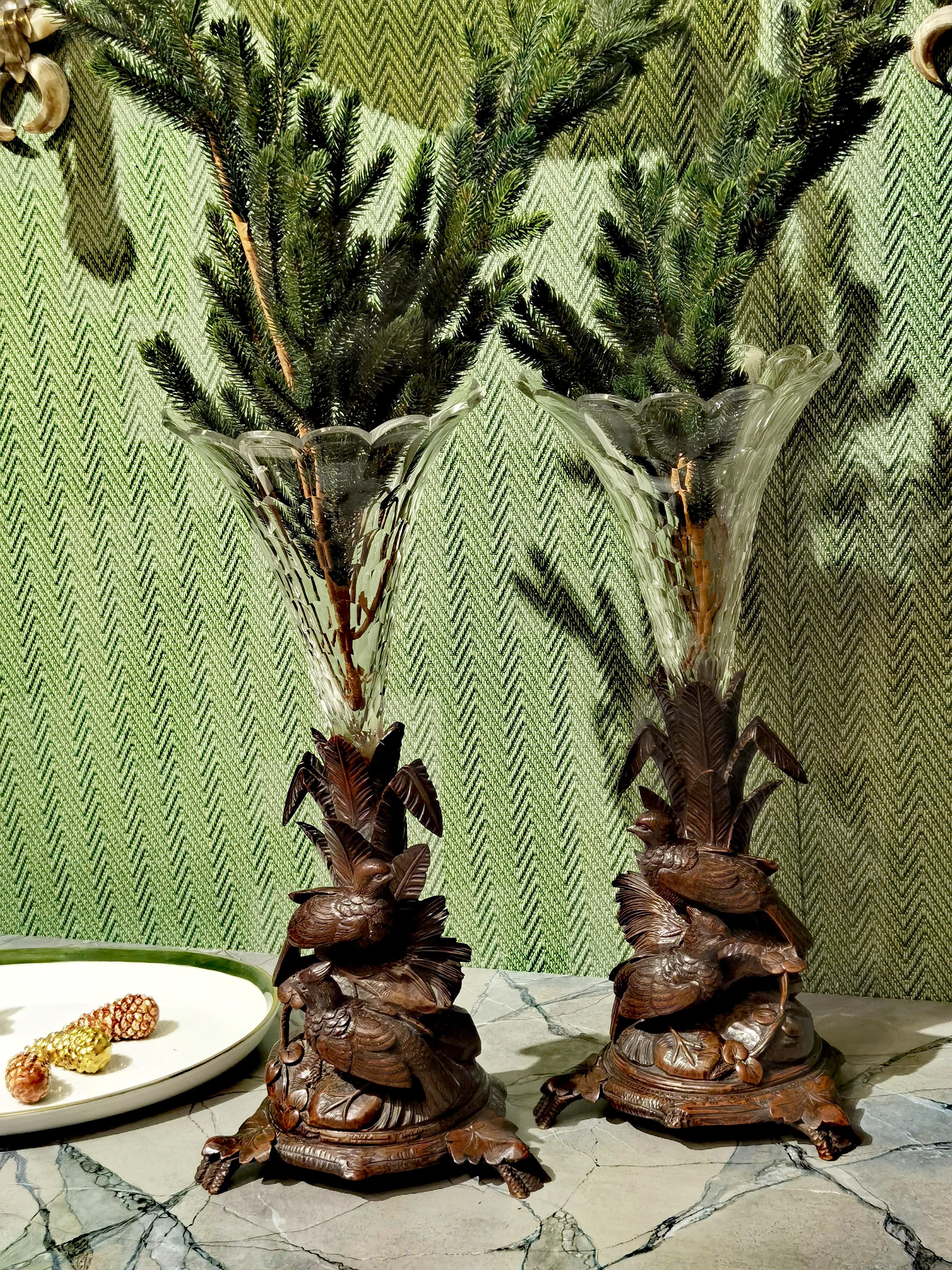 19th Century Pair of Black Forest Wood Carved Centerpieces 3