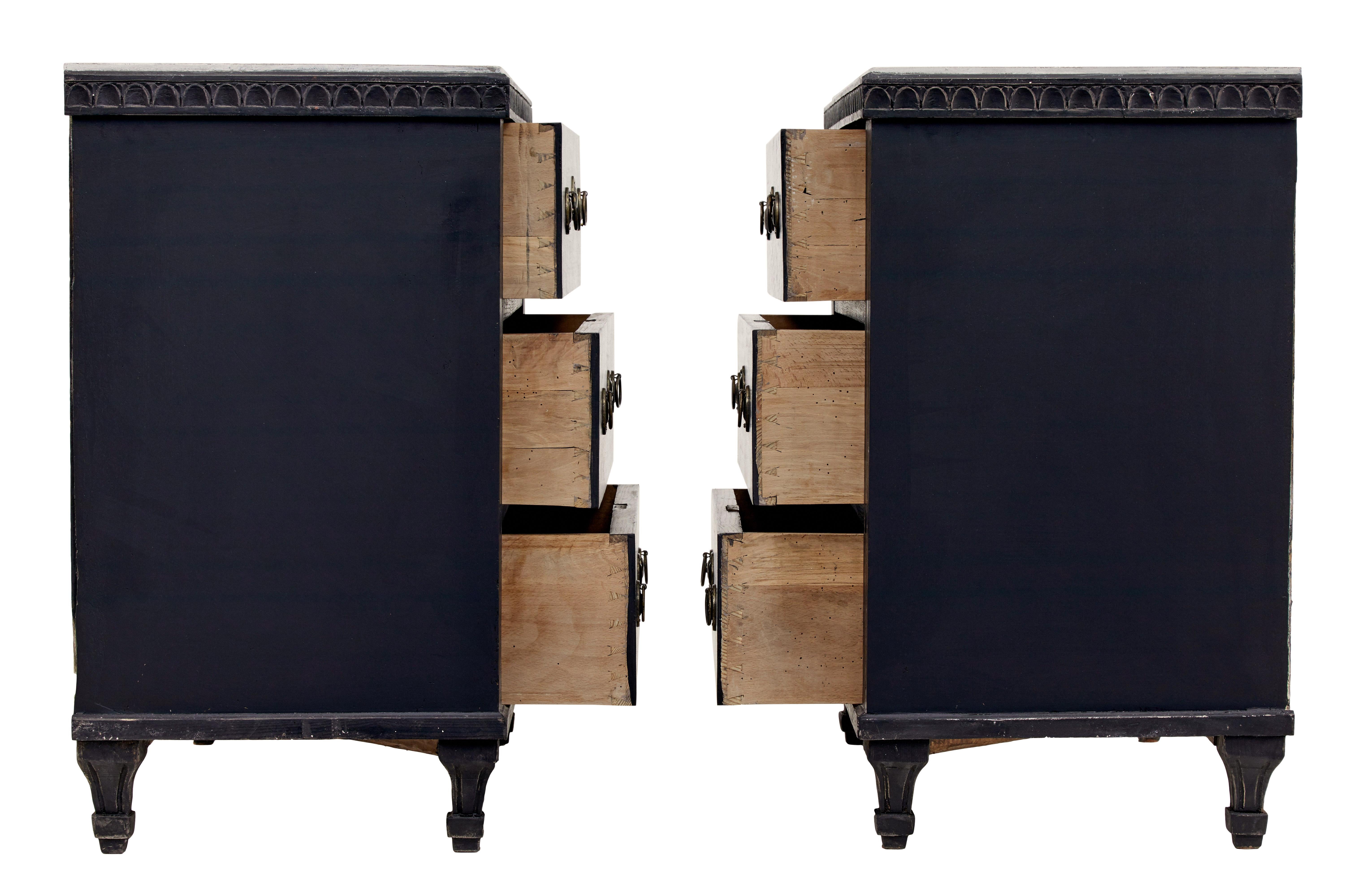 19th Century Pair of Black Painted Swedish Commodes In Good Condition In Debenham, Suffolk